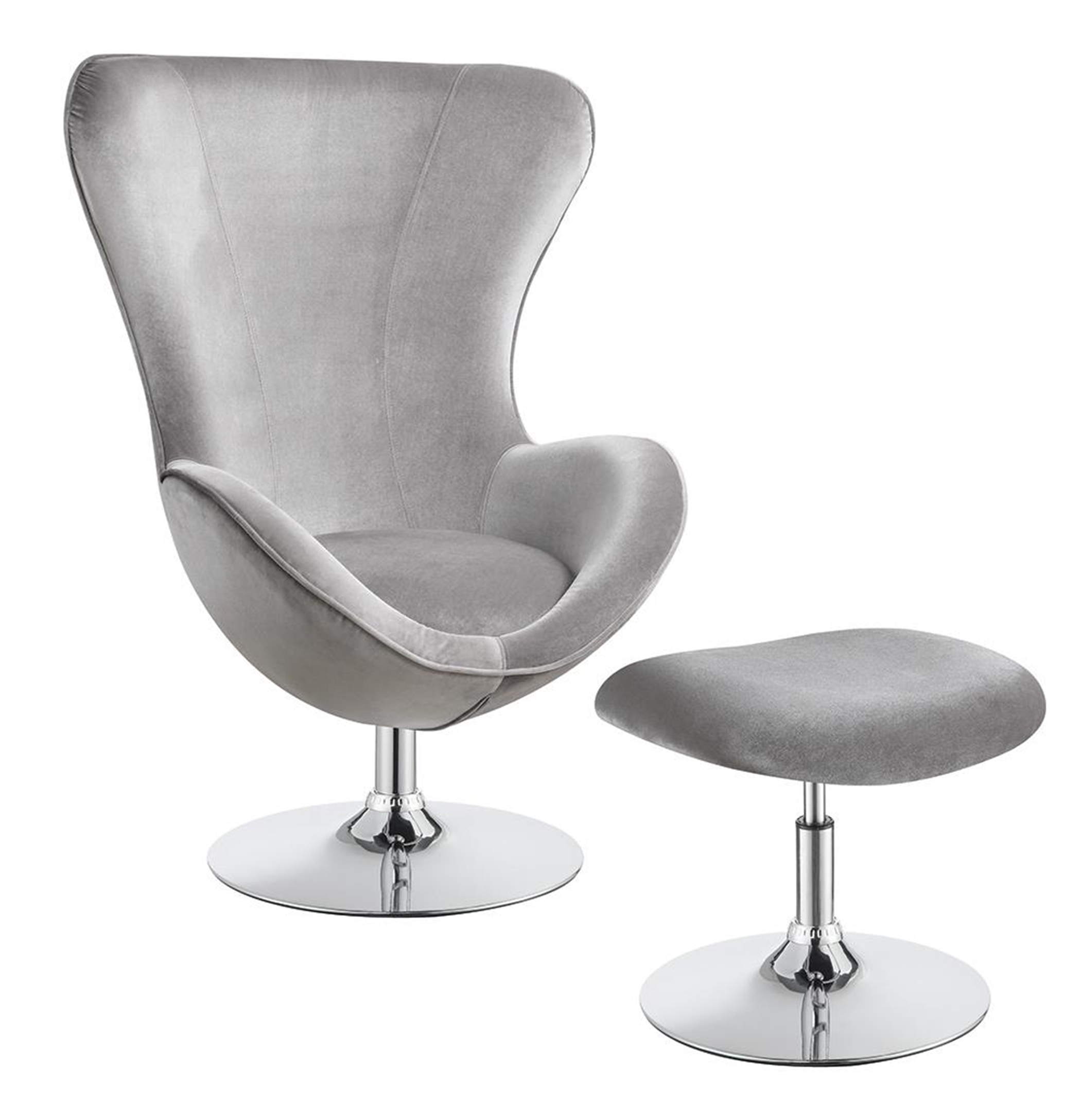Grey and Chrome Chair and Ottoman - Click Image to Close