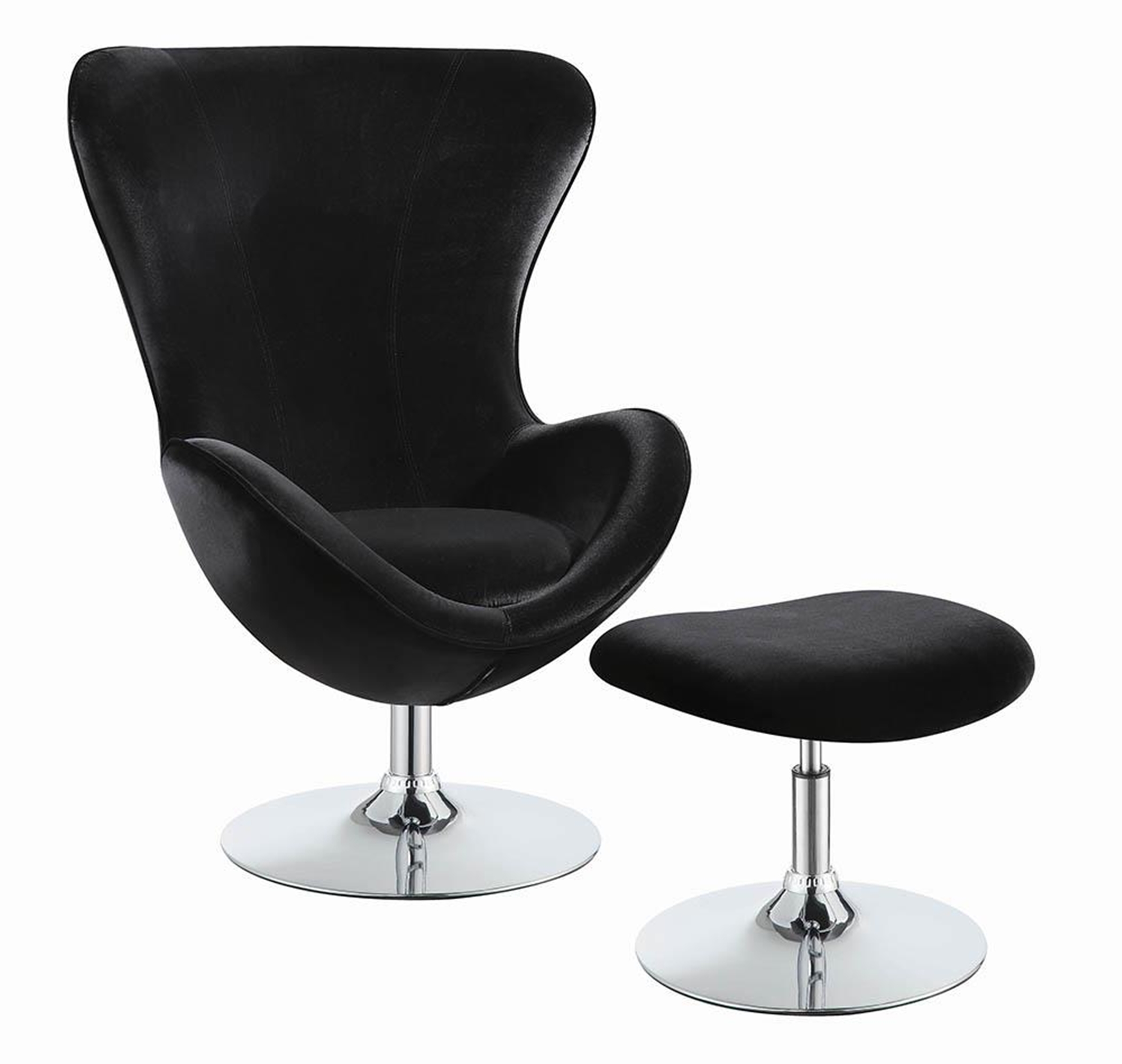 Black and Chrome Chair and Ottoman - Click Image to Close