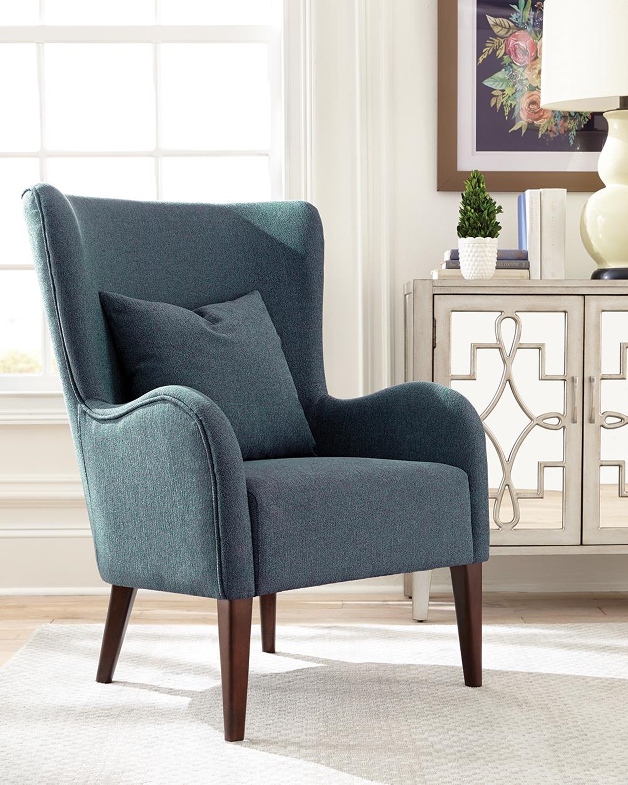 Dark Teal Winged Accent Chair - Click Image to Close