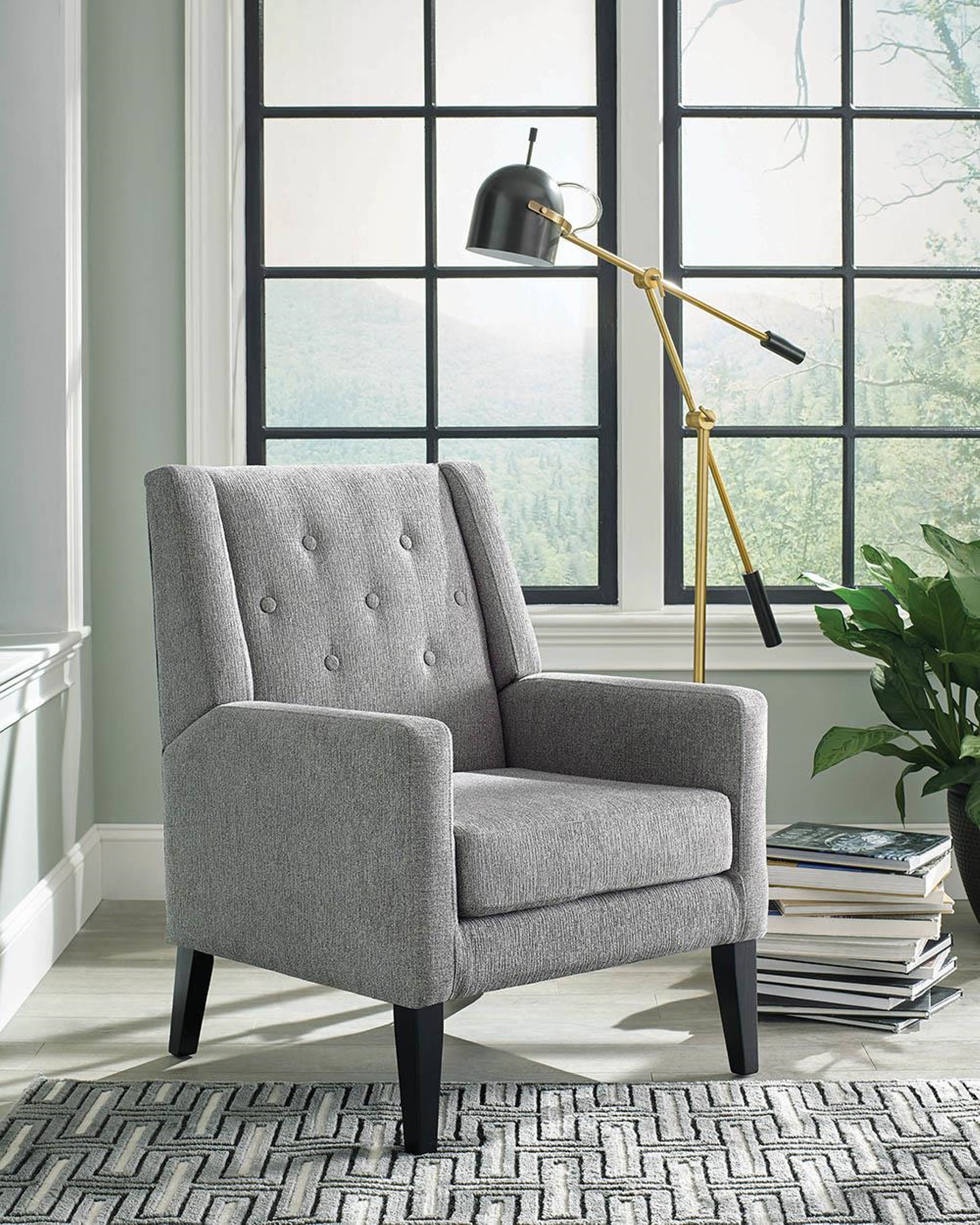 Transitional Demi-Wing Grey Accent Chair - Click Image to Close