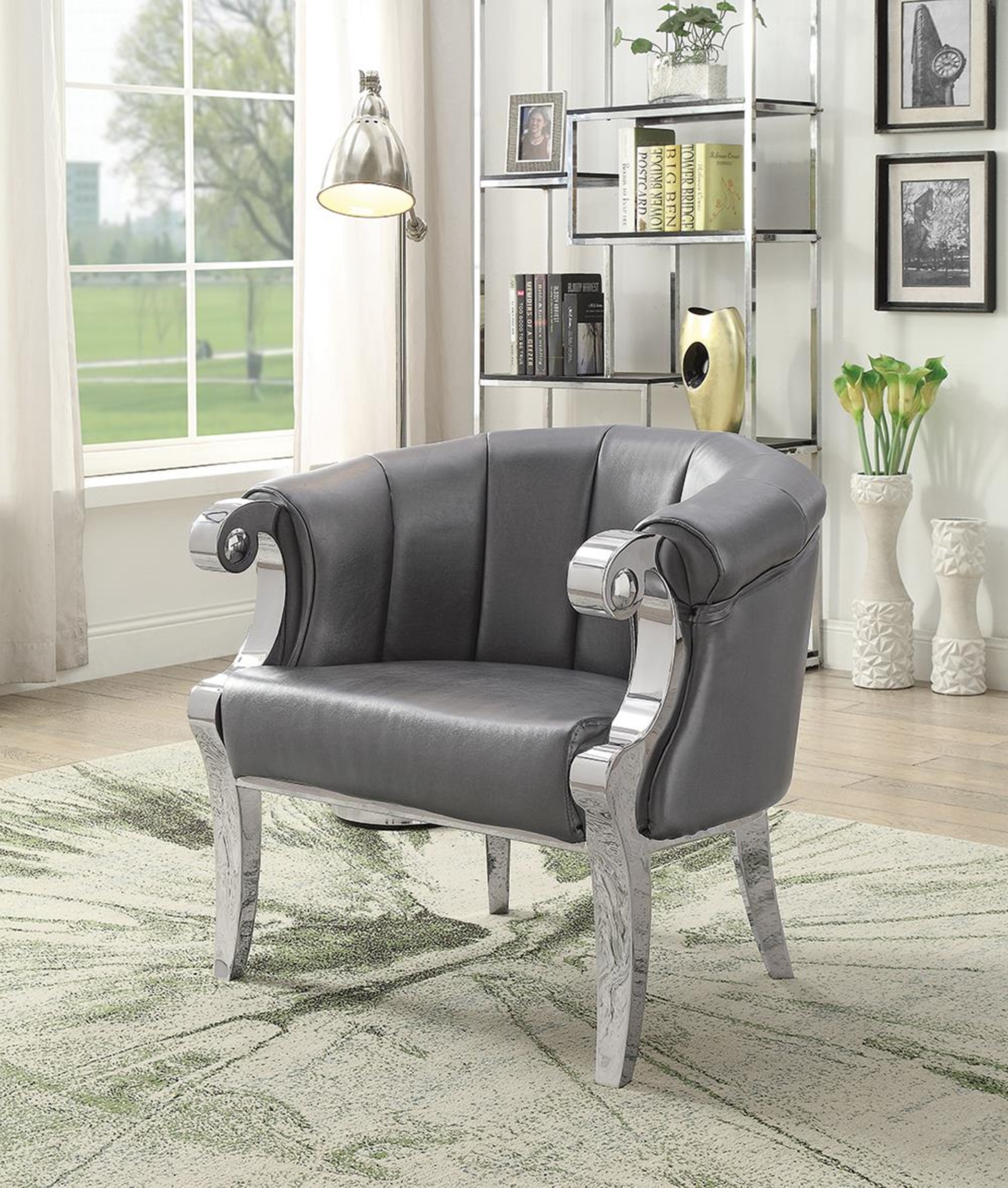 Glamorous Silver and Chrome Accent Chair - Click Image to Close
