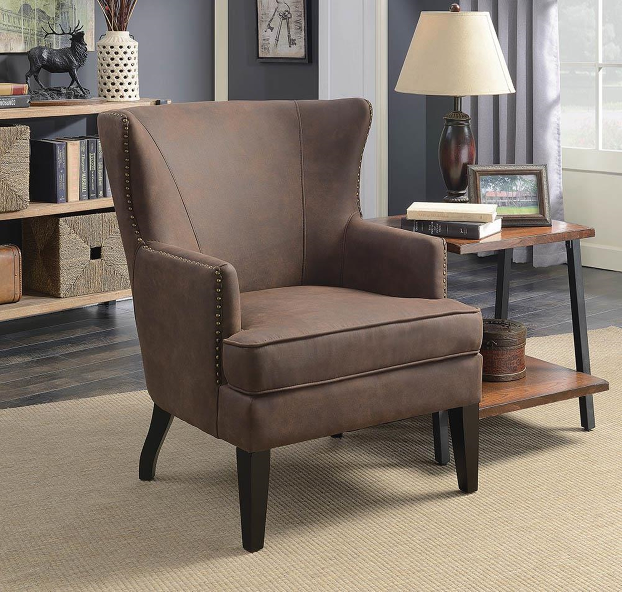 Transitional Chocolate Wing Back Chair - Click Image to Close