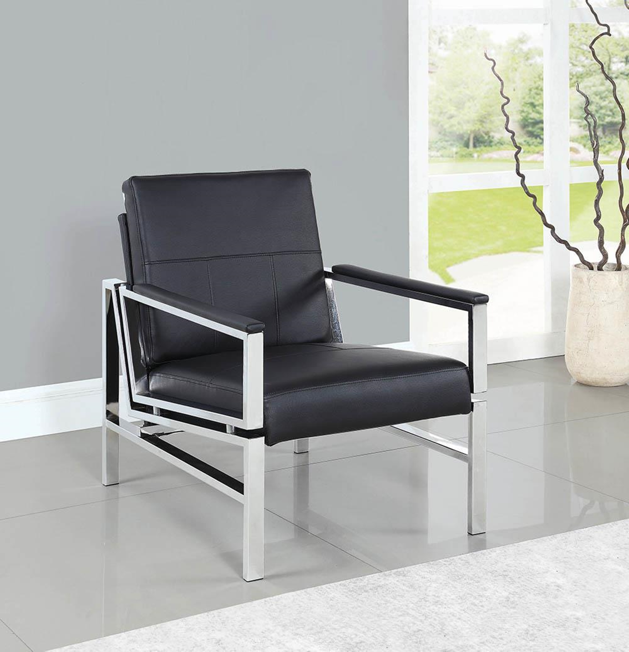 Contemporary Black and Chrome Accent Chair - Click Image to Close