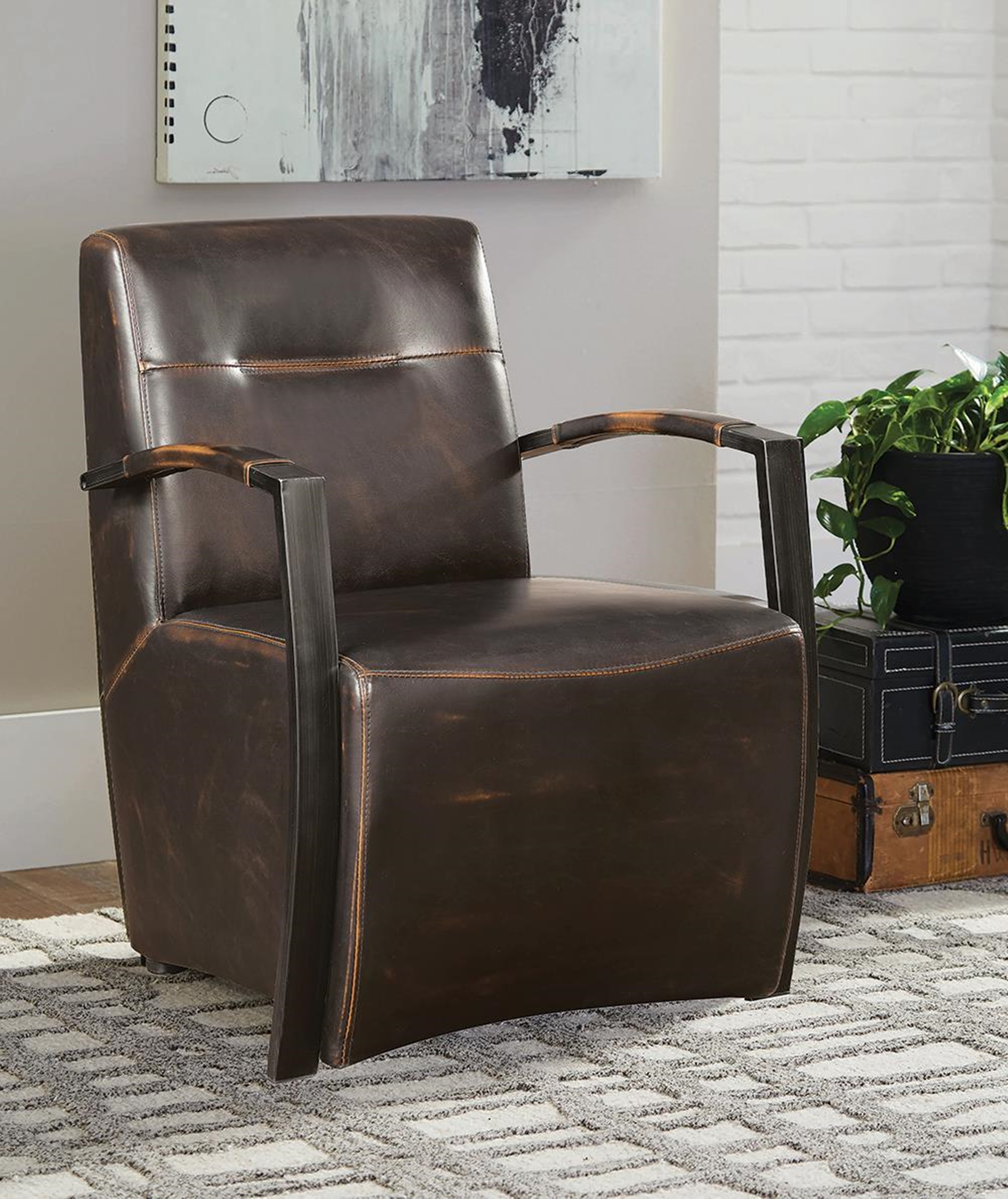 Industrial Antique Espresso Accent Chair - Click Image to Close