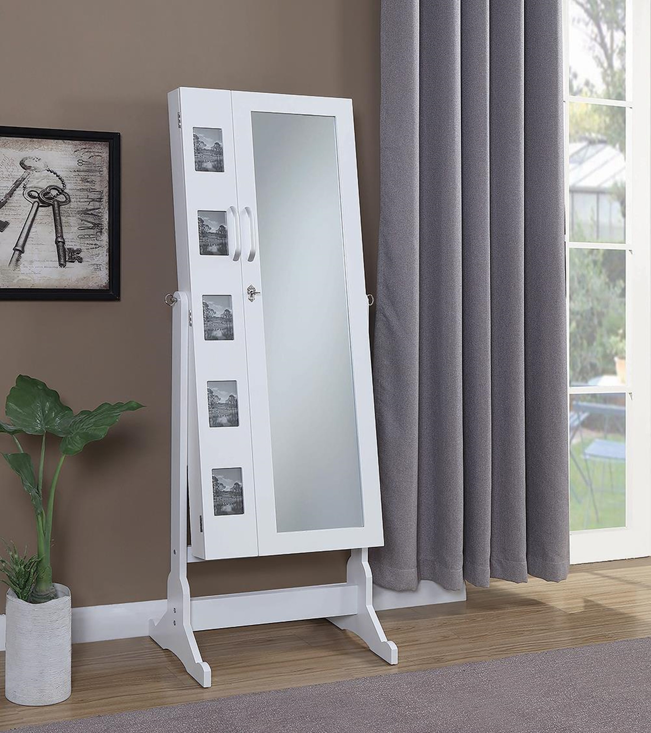 Transitional White Jewelry Cheval Mirror - Click Image to Close