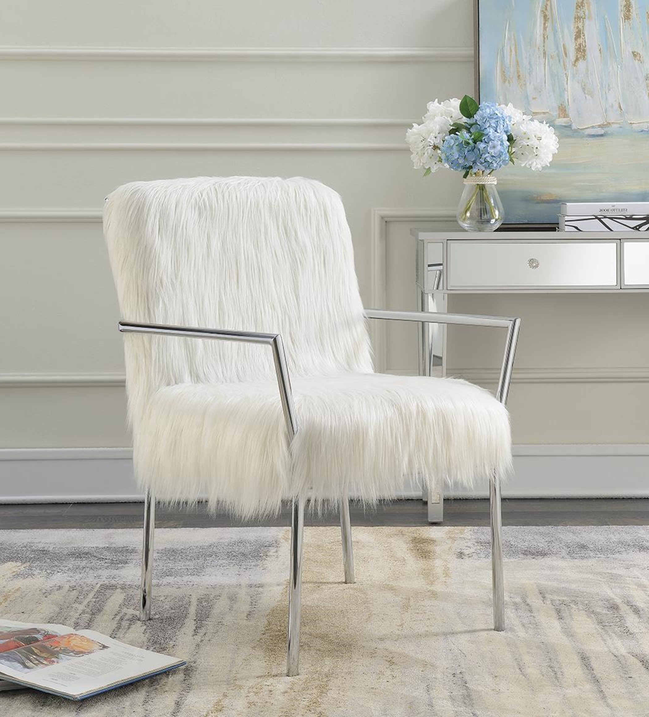 Contemporary White Accent Chair - Click Image to Close