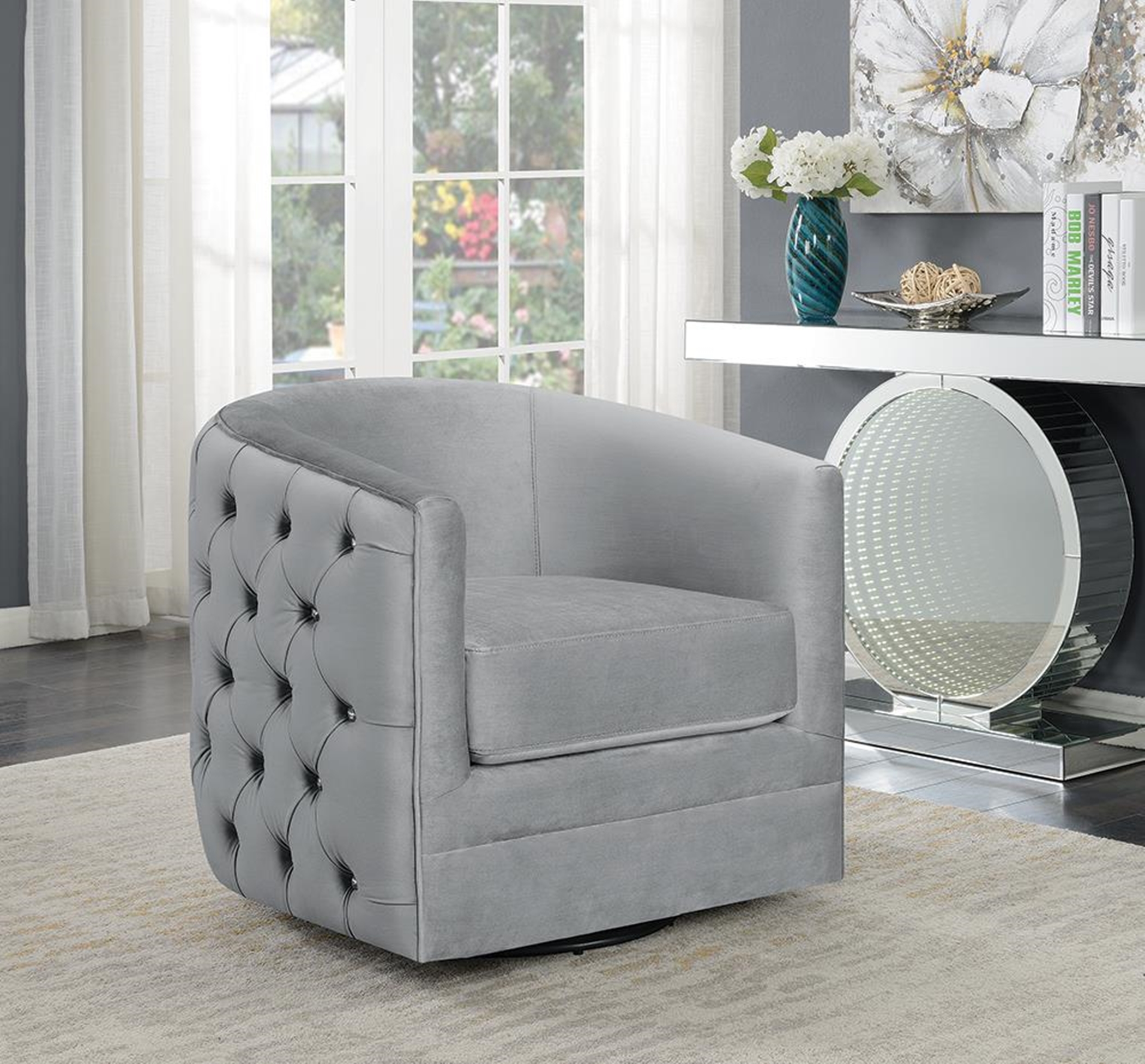 Modern Grey Swivel Accent Chair - Click Image to Close