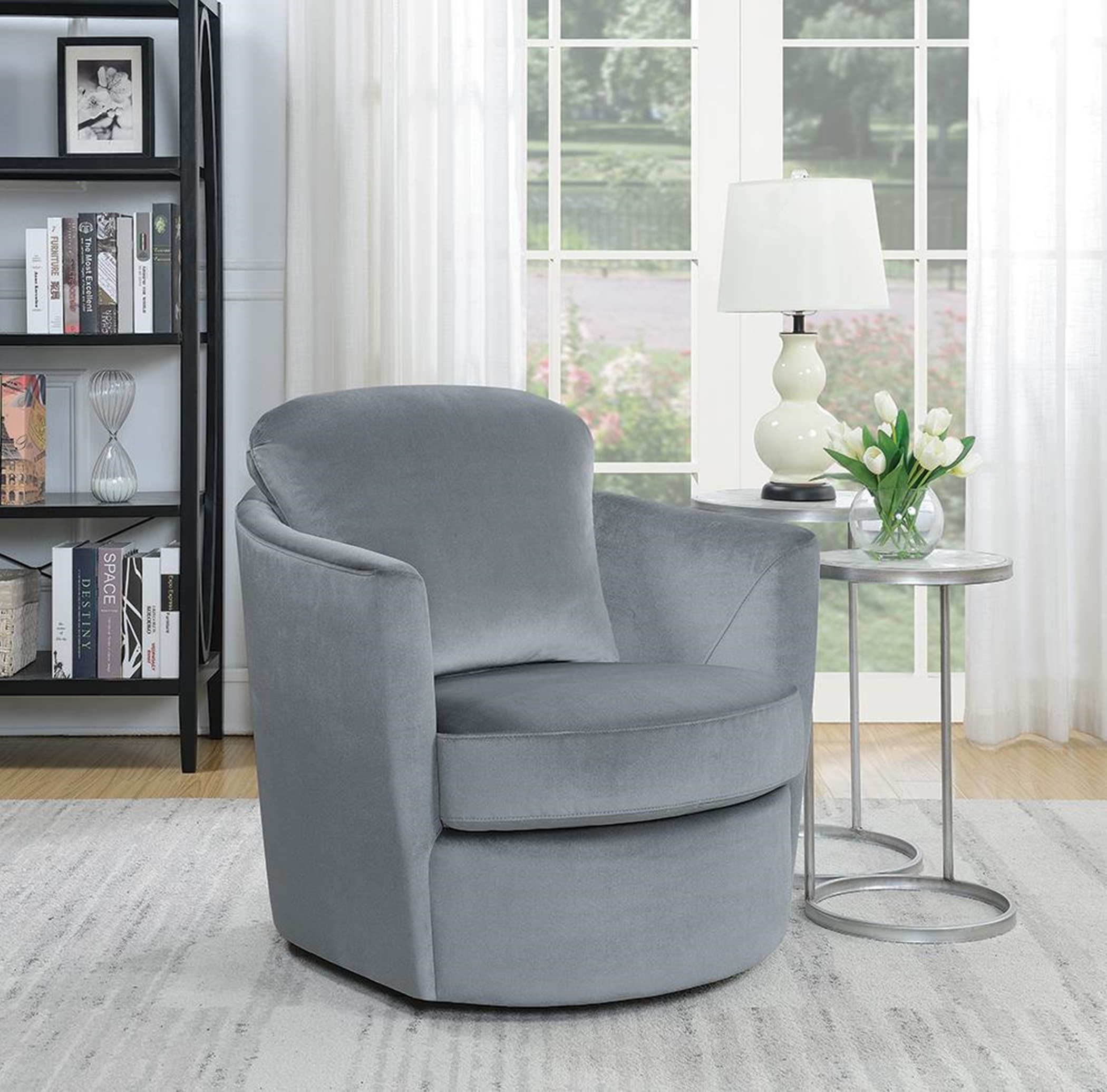Casual Grey Swivel Accent Chair - Click Image to Close