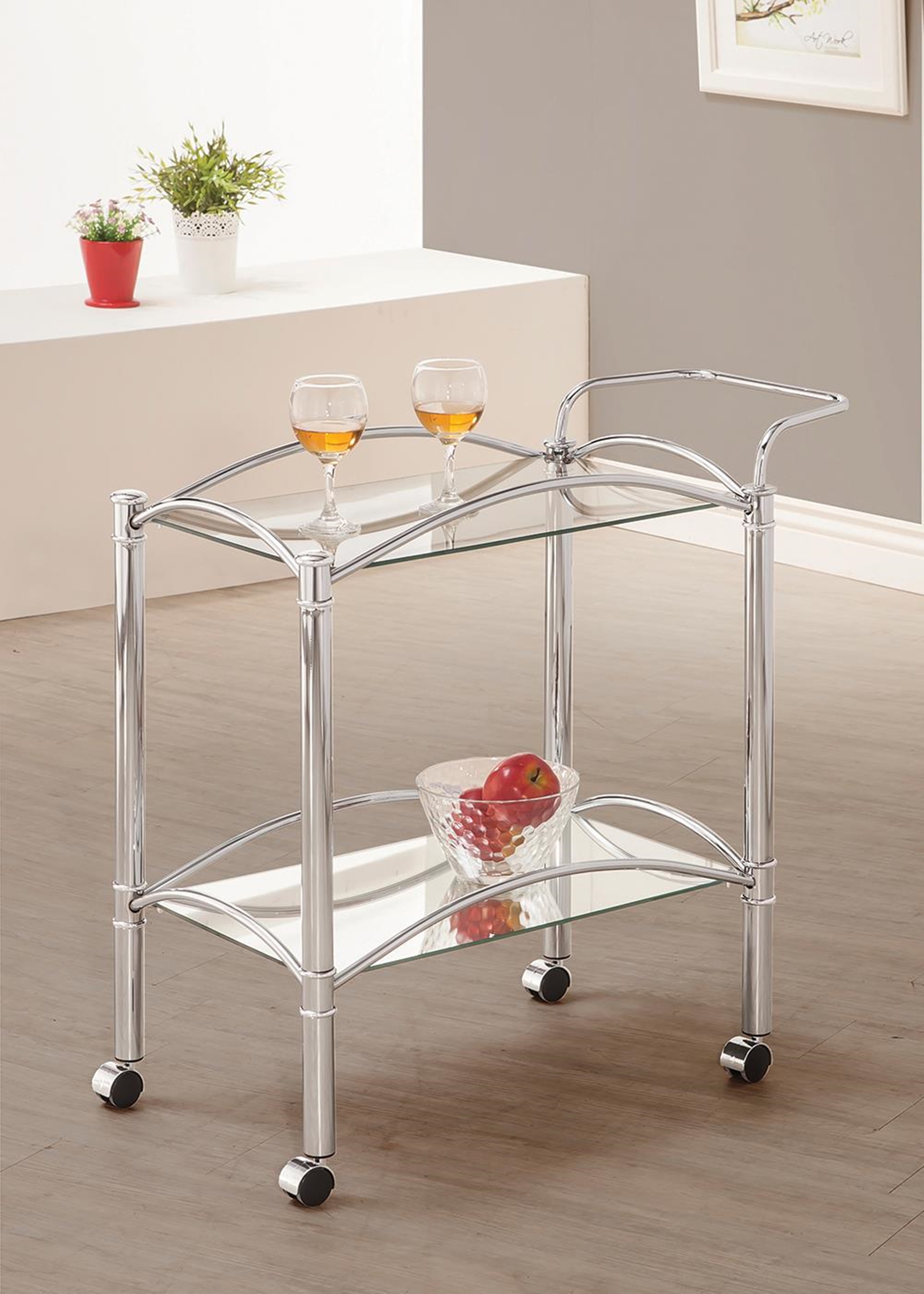 Traditional Chrome and Glass Serving Cart - Click Image to Close