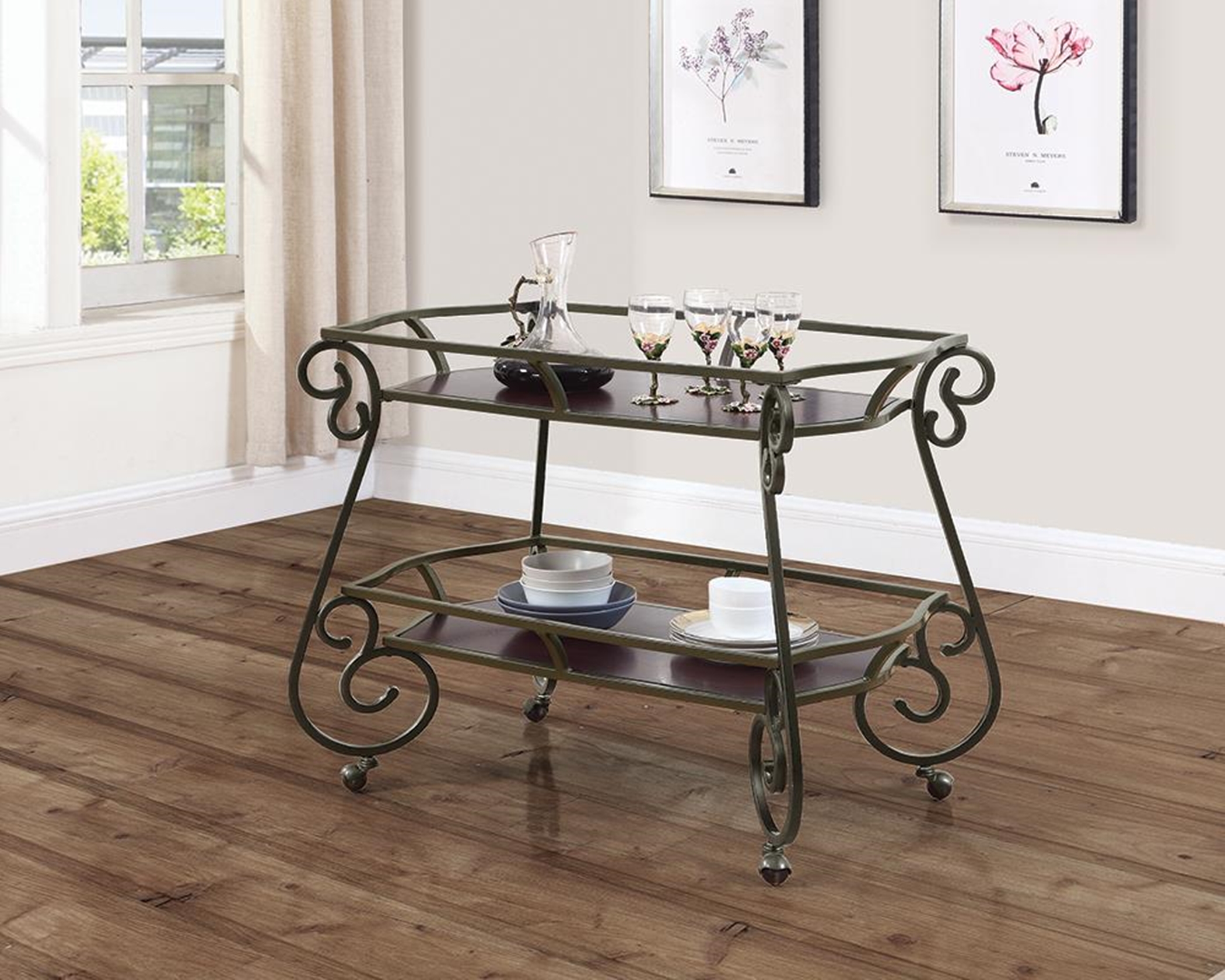 Traditional Dark Bronze and Capp. Serving Cart - Click Image to Close