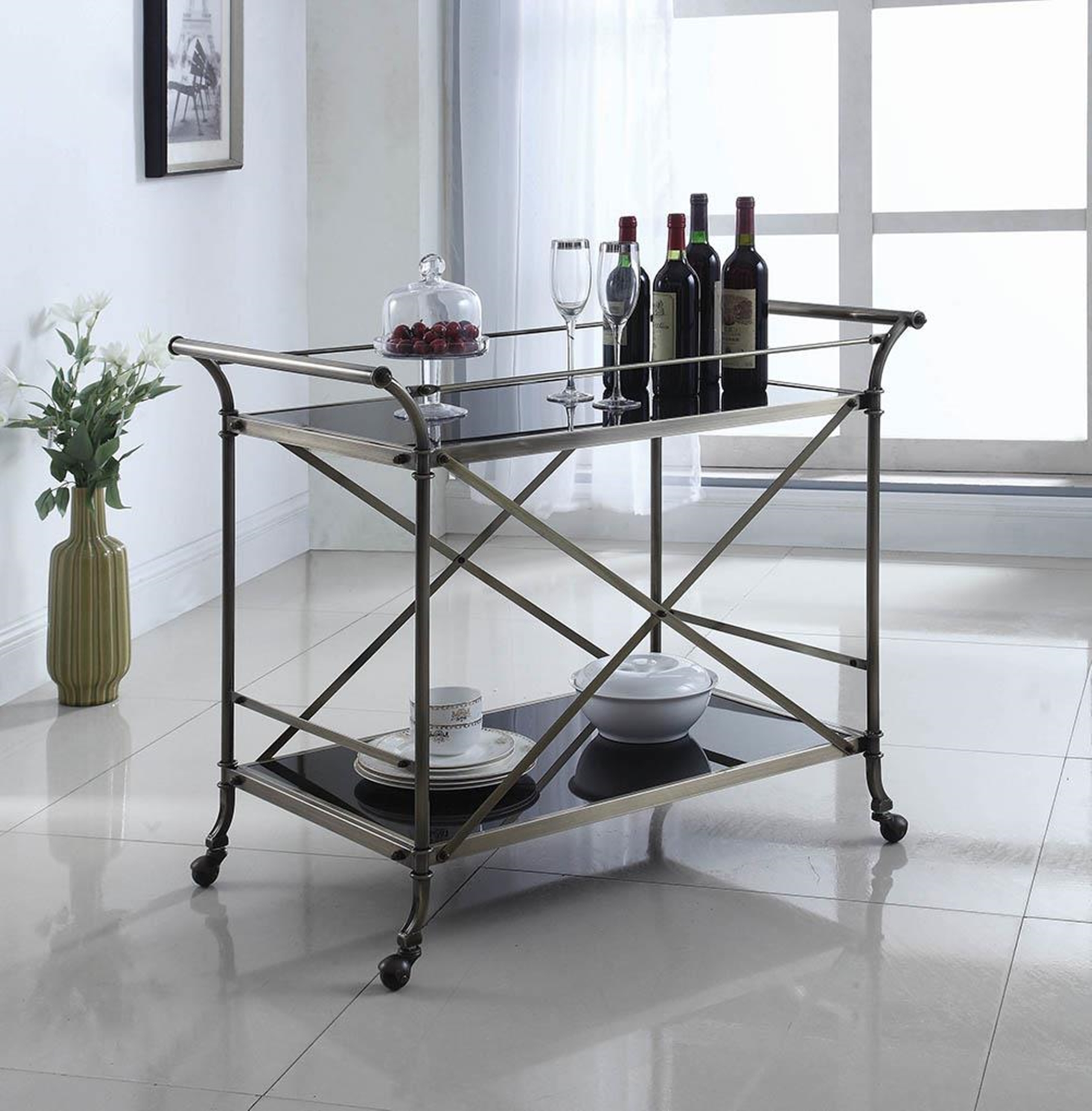 Transitional Antique Brass Serving Cart - Click Image to Close