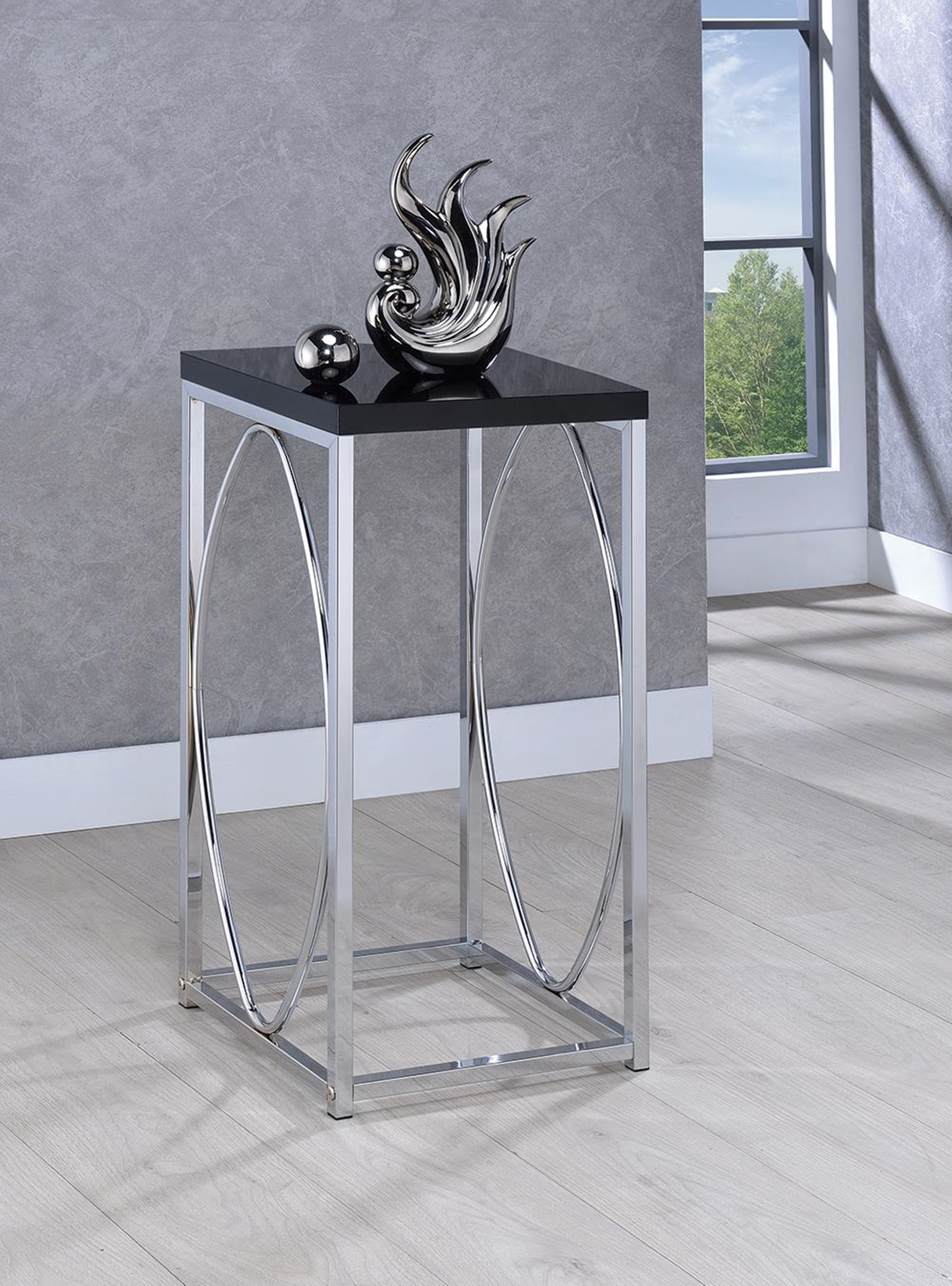 Glossy Black and Chrome Accent Table - Click Image to Close