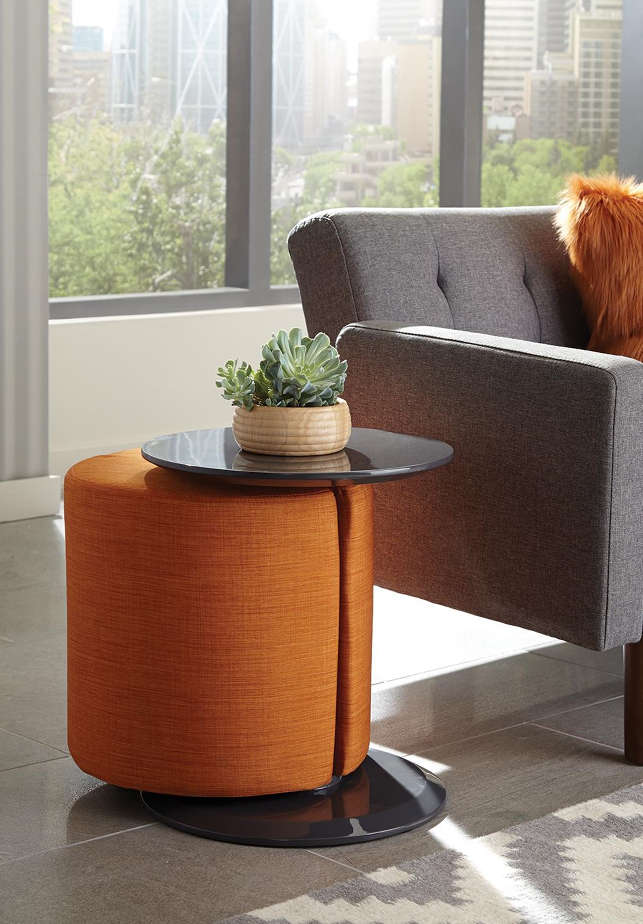Orange and Grey Accent Table and Ottoman - Click Image to Close
