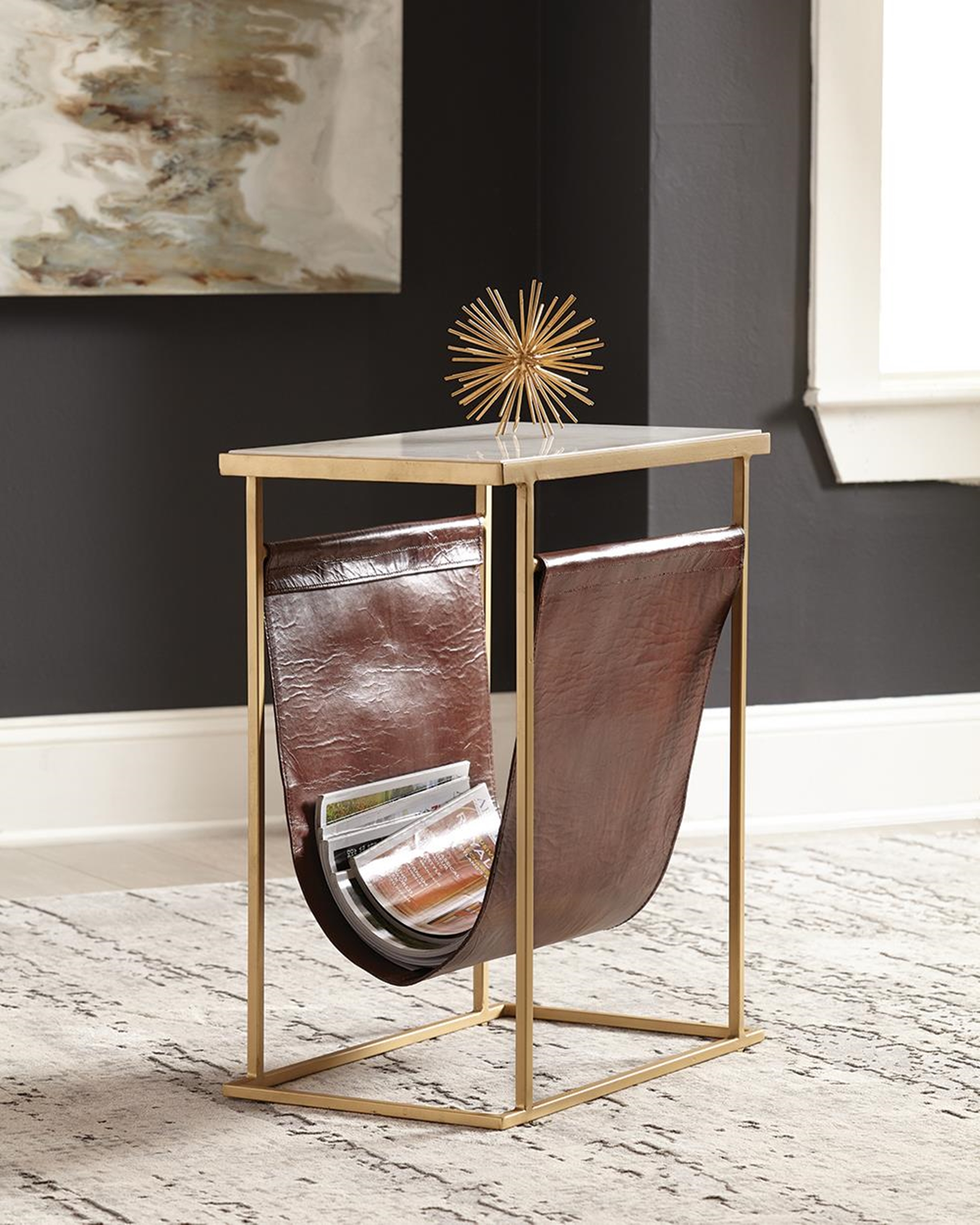 Modern White Marble and Brass Accent Table - Click Image to Close
