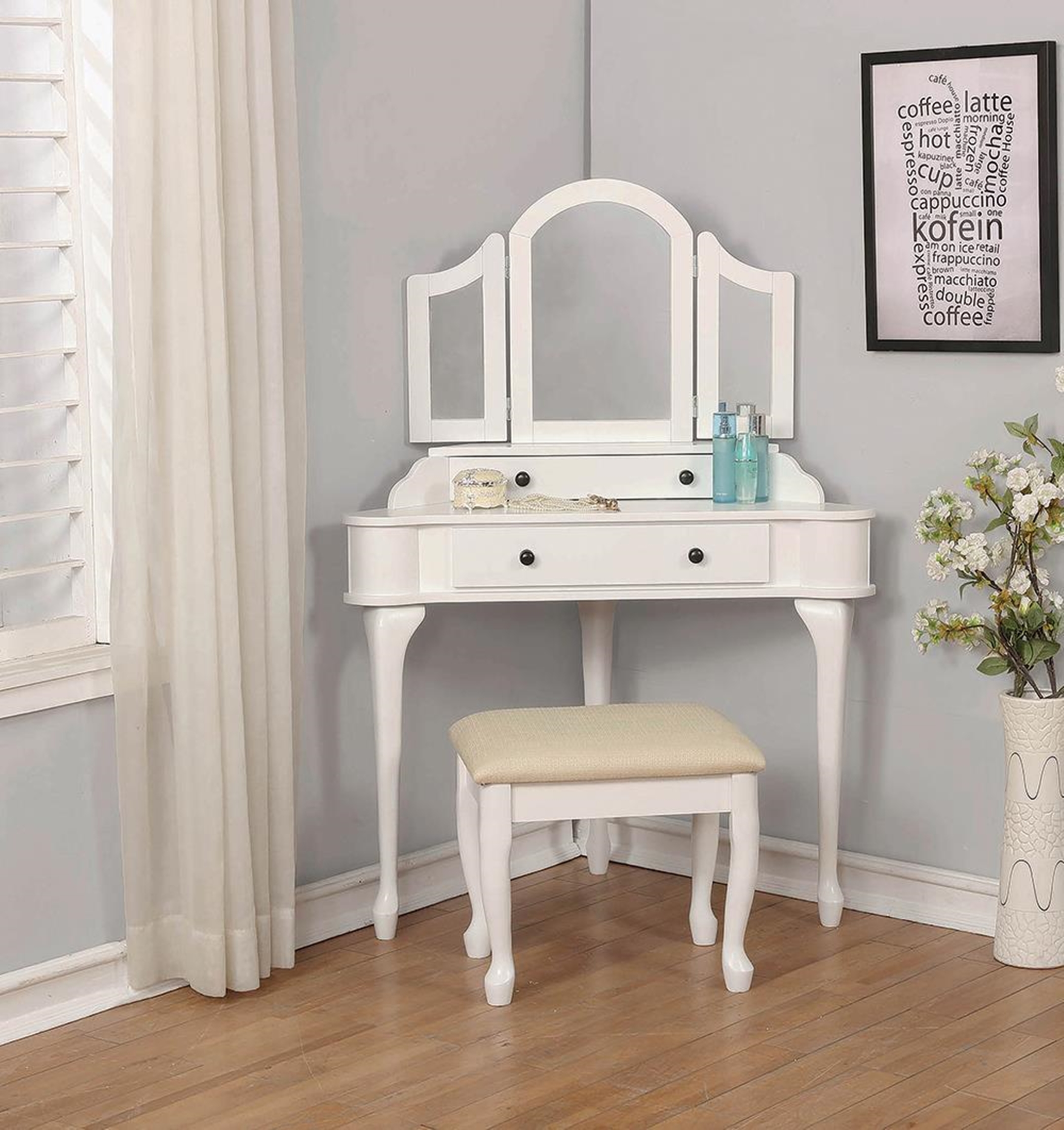 Transitional Cream and White Vanity Set - Click Image to Close