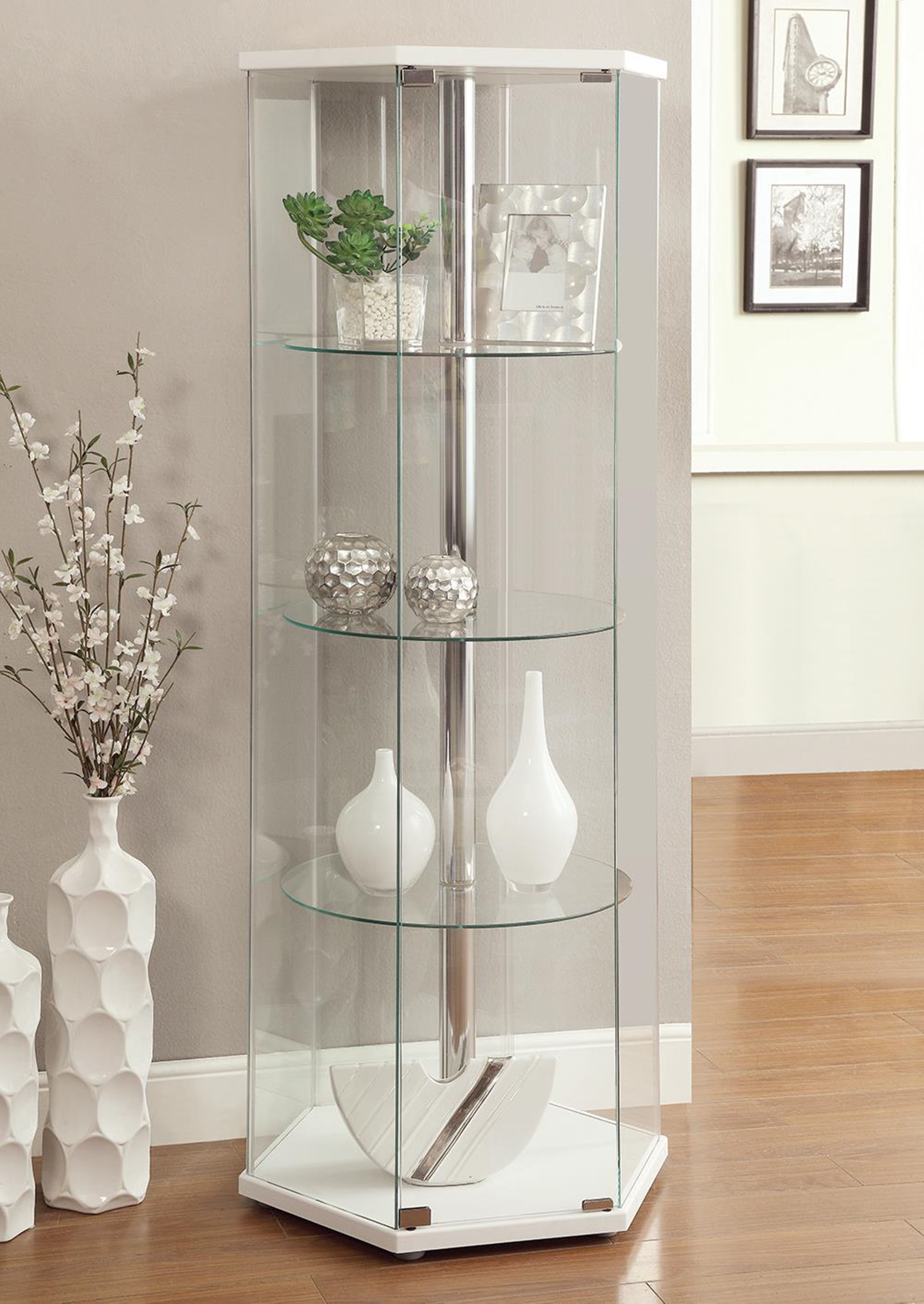 Traditional Glass Hexagon Curio Cabinet - Click Image to Close