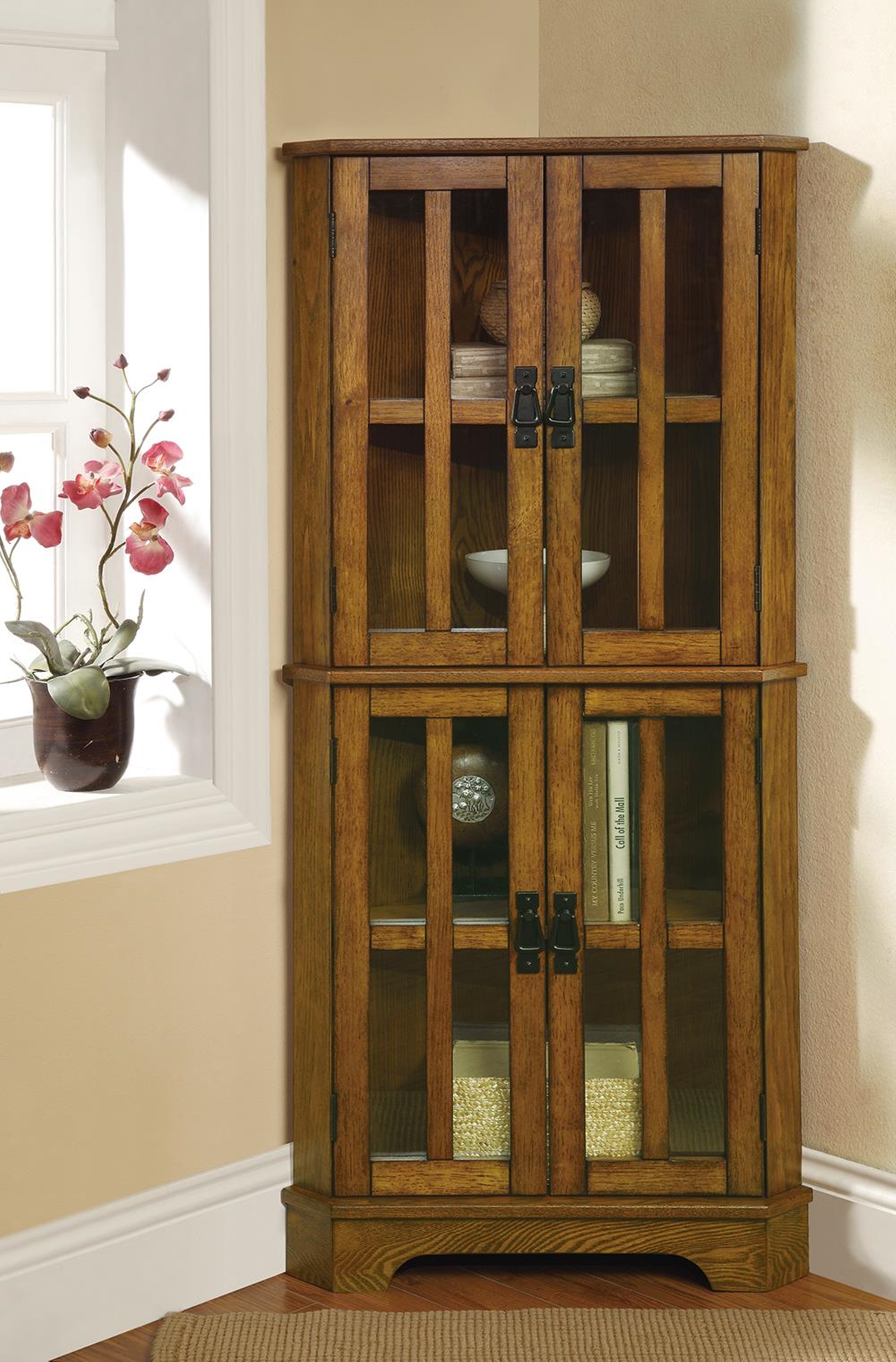 Traditional Warm Brown Curio Cabinet - Click Image to Close