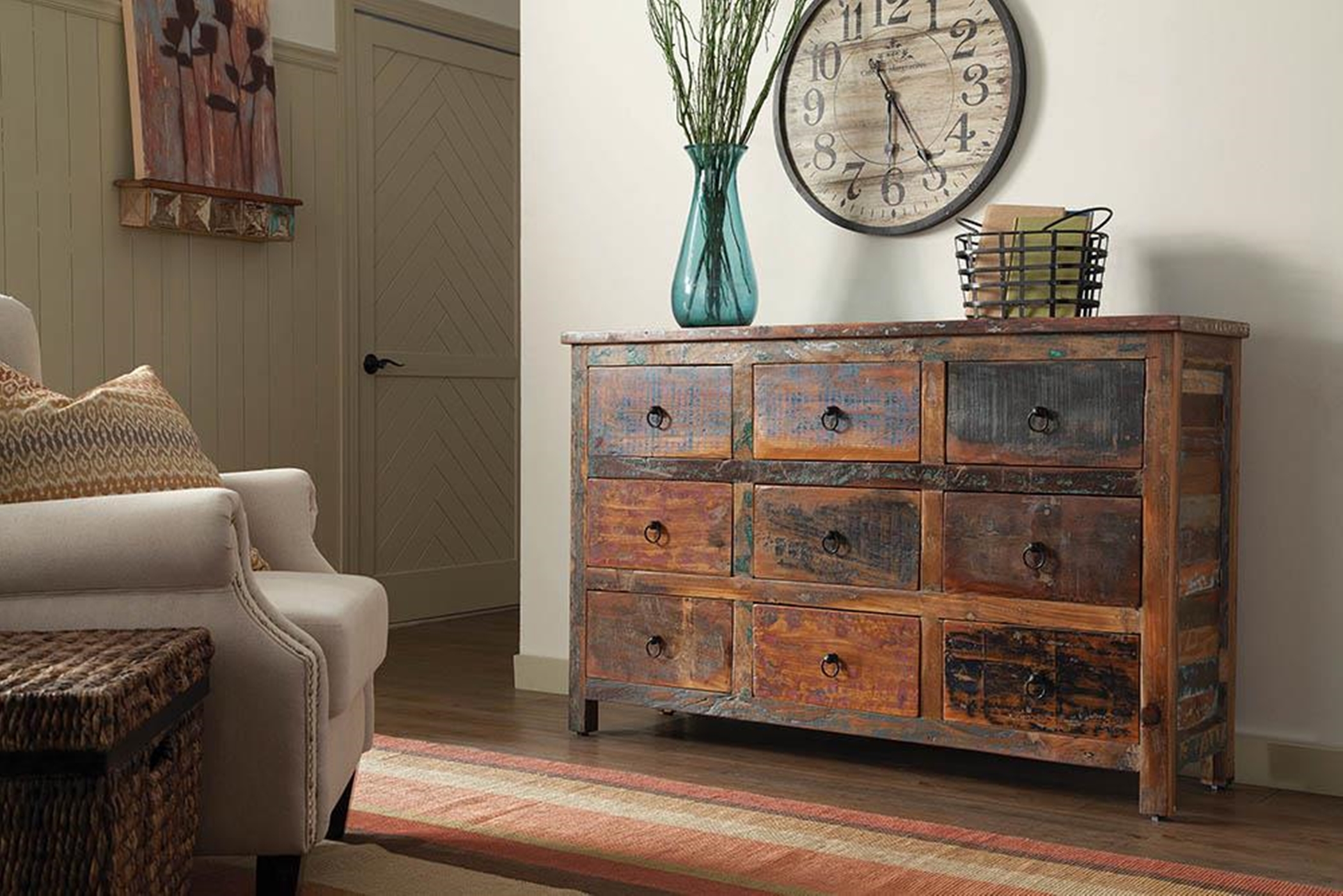 Industrial Reclaimed Wood Accent Cabinet - Click Image to Close