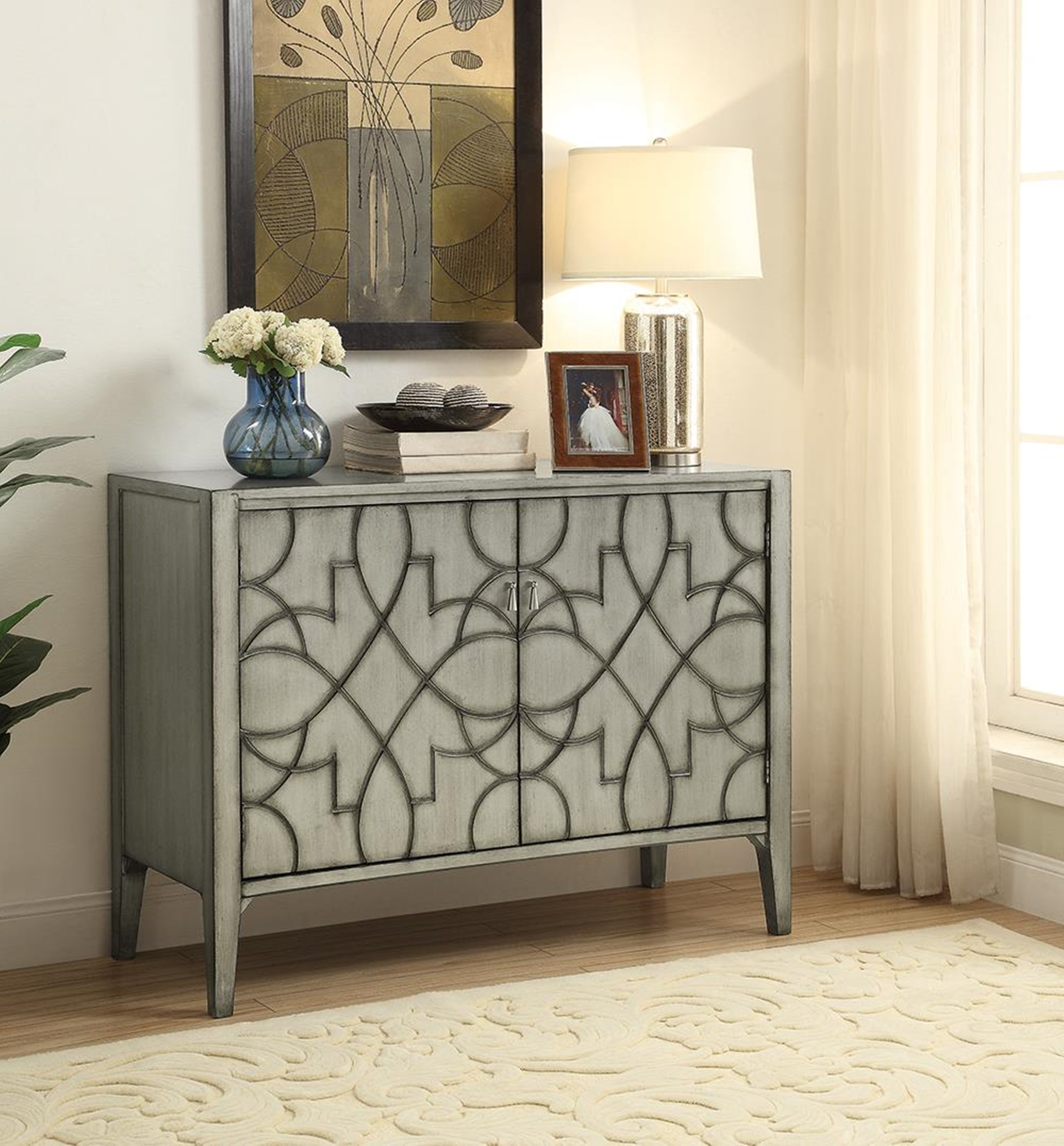 Transitional Silver Two-Door Accent Cabinet - Click Image to Close