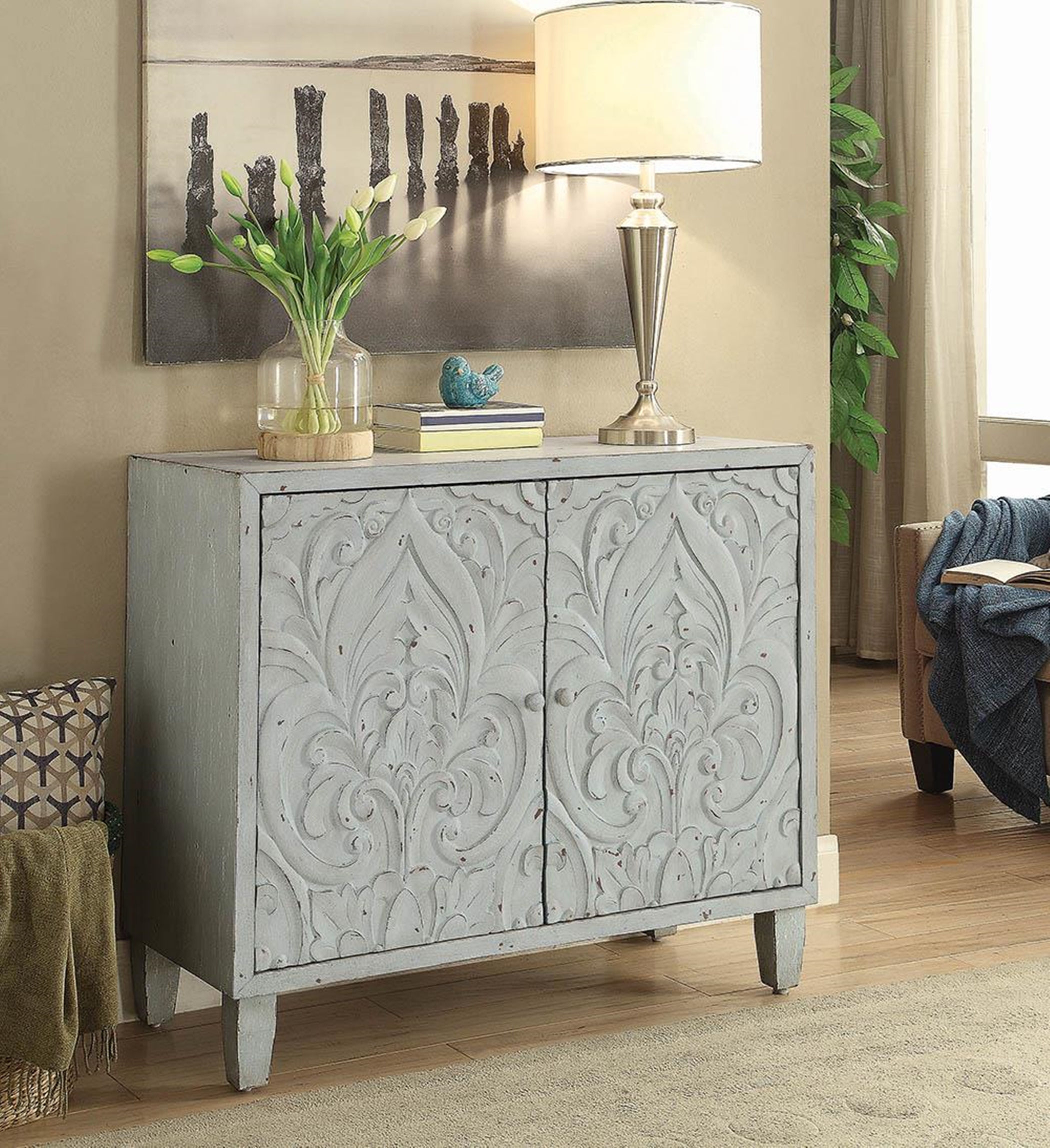 Transitional Grey Accent Cabinet - Click Image to Close