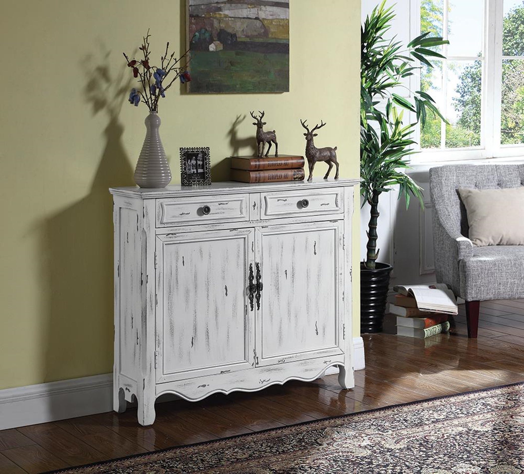 French Country Antique White Accent Cabinet - Click Image to Close