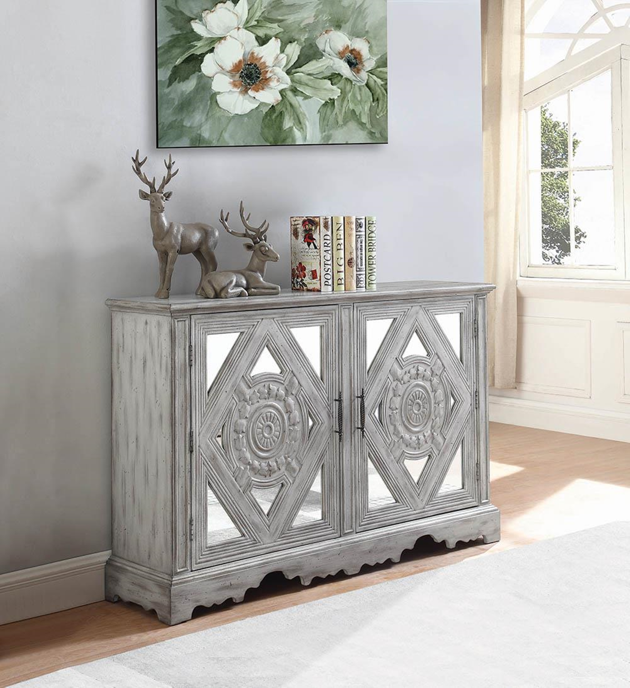Traditional Distressed Grey Accent Cabinet - Click Image to Close