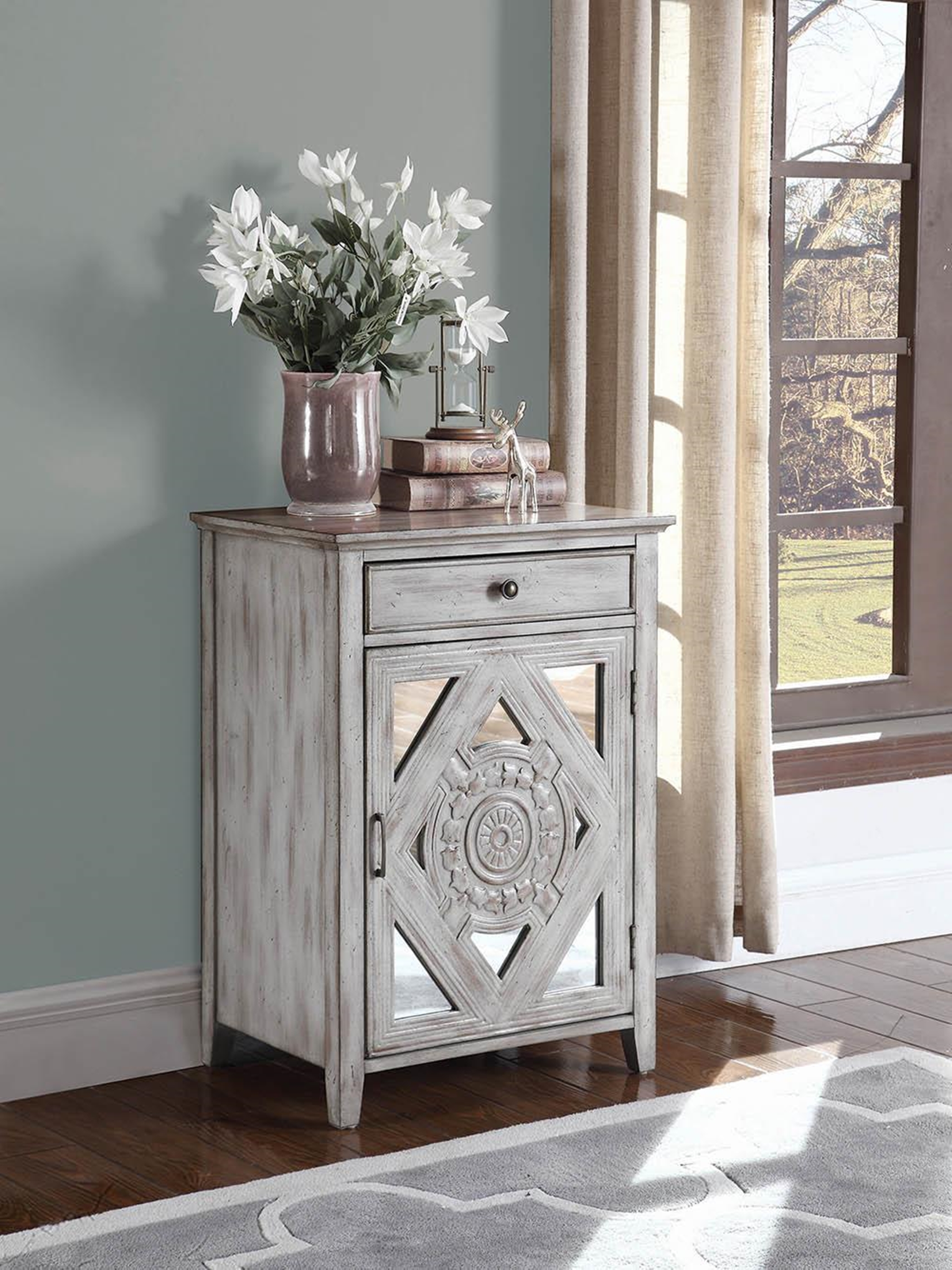 Traditional Distressed Grey Accent Cabinet - Click Image to Close