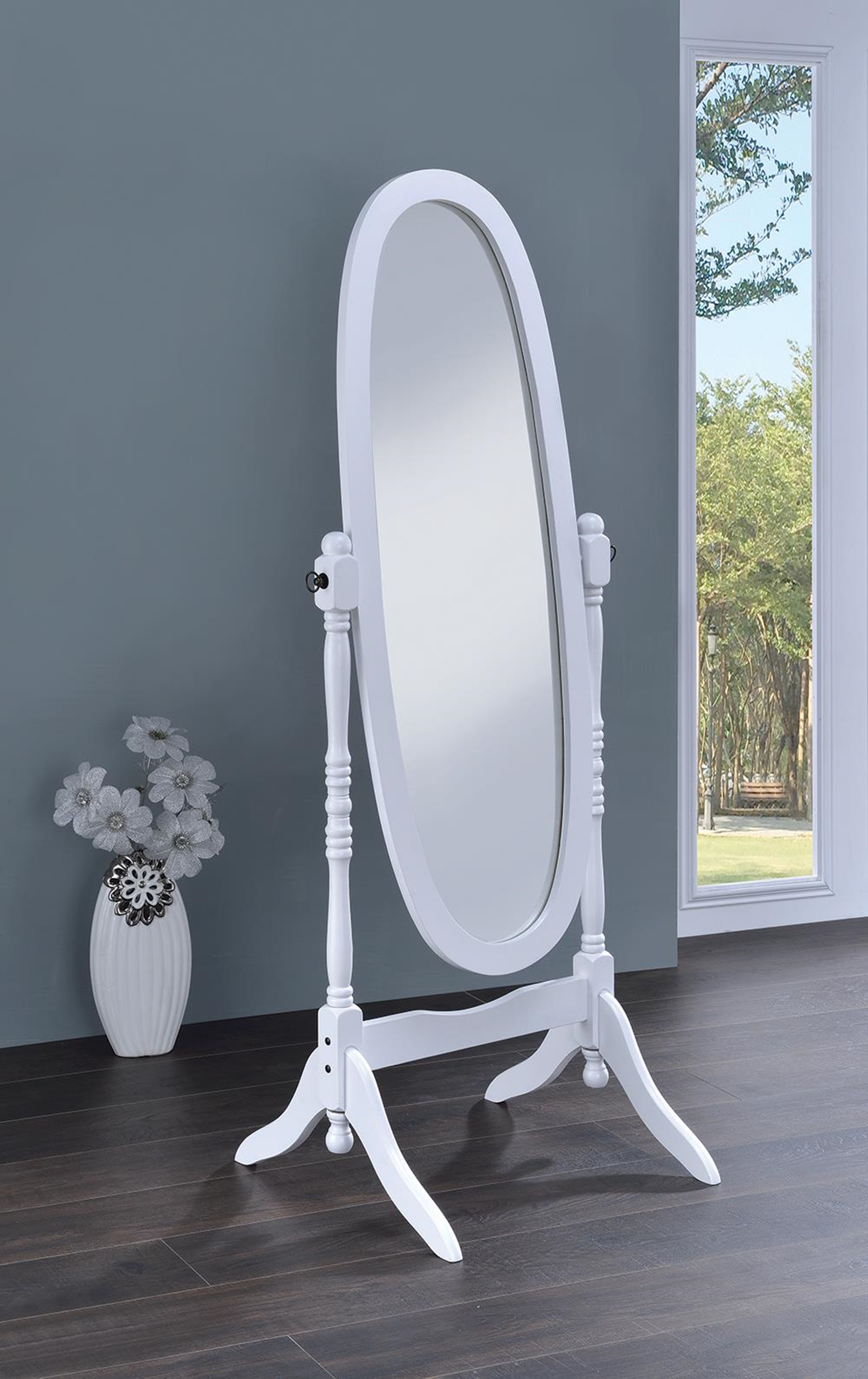 Transitional White Cheval Mirror - Click Image to Close