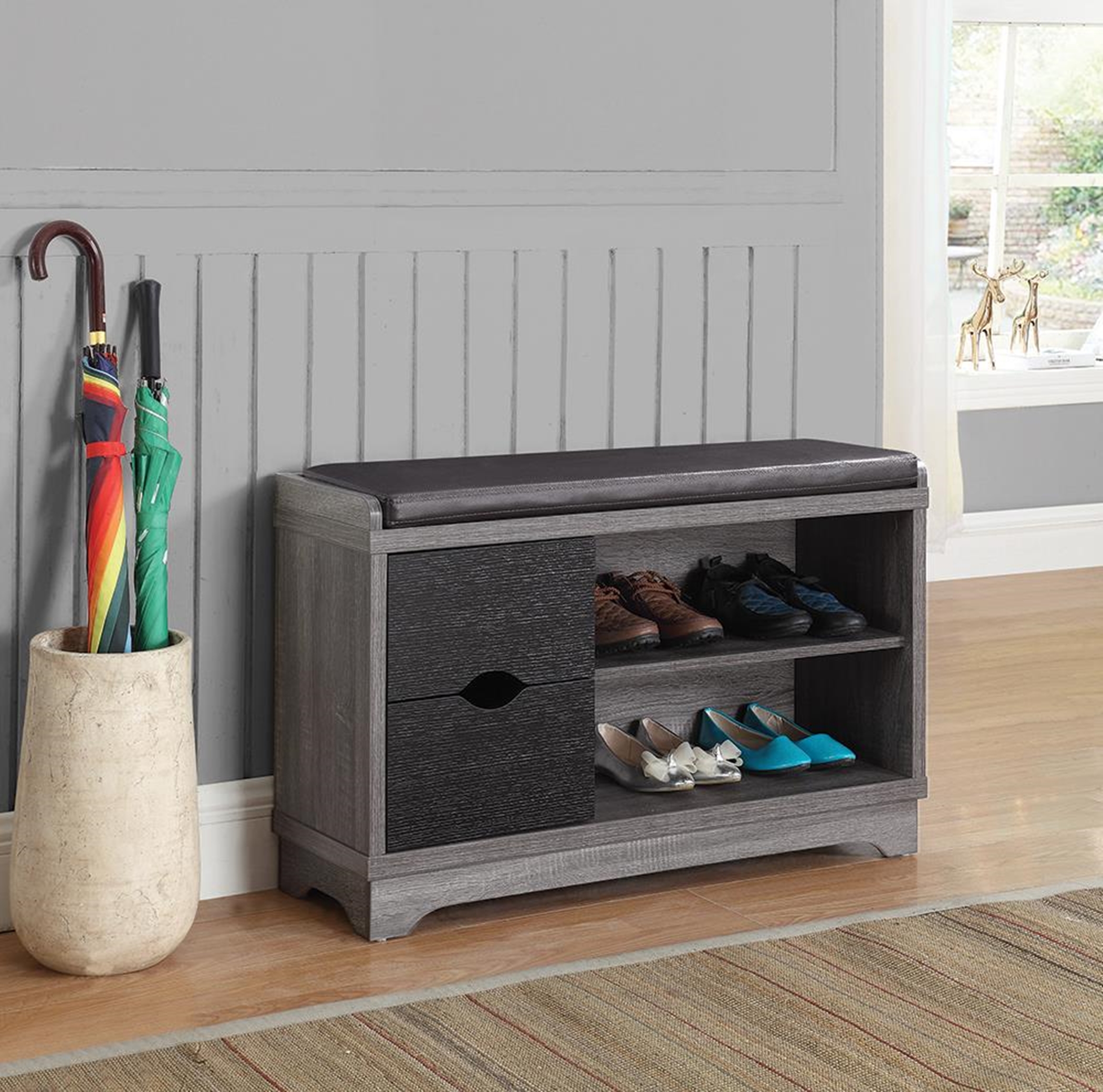 Rustic Distressed Grey Shoe Cabinet - Click Image to Close