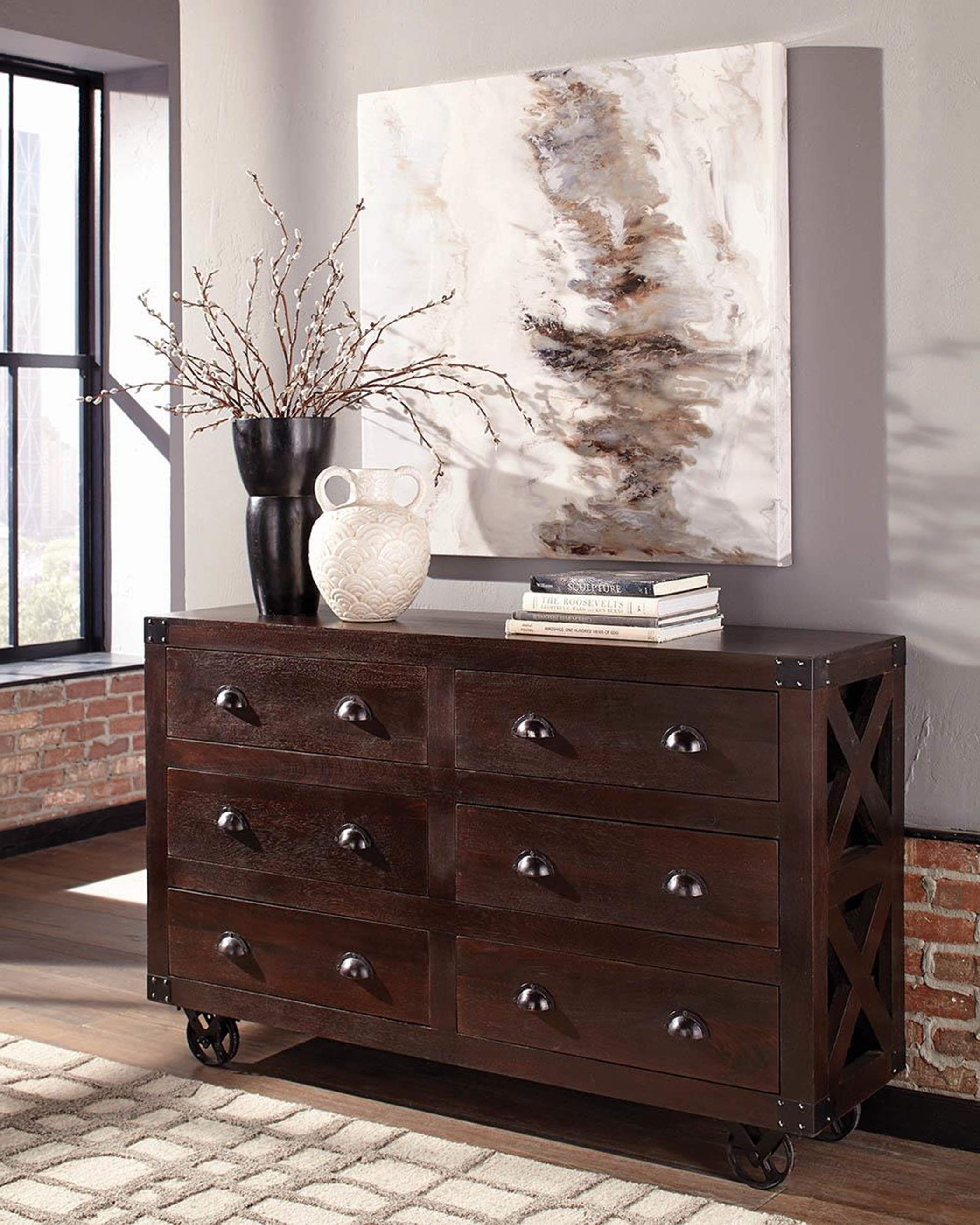Three-Drawer Dark Brown Accent Cabinet - Click Image to Close