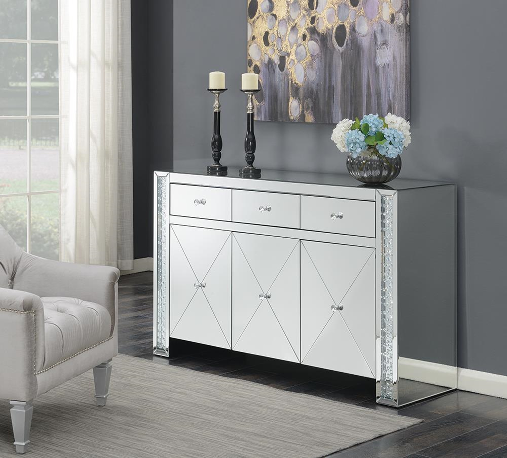 Contemporary Silver and Black Cabinet - Click Image to Close