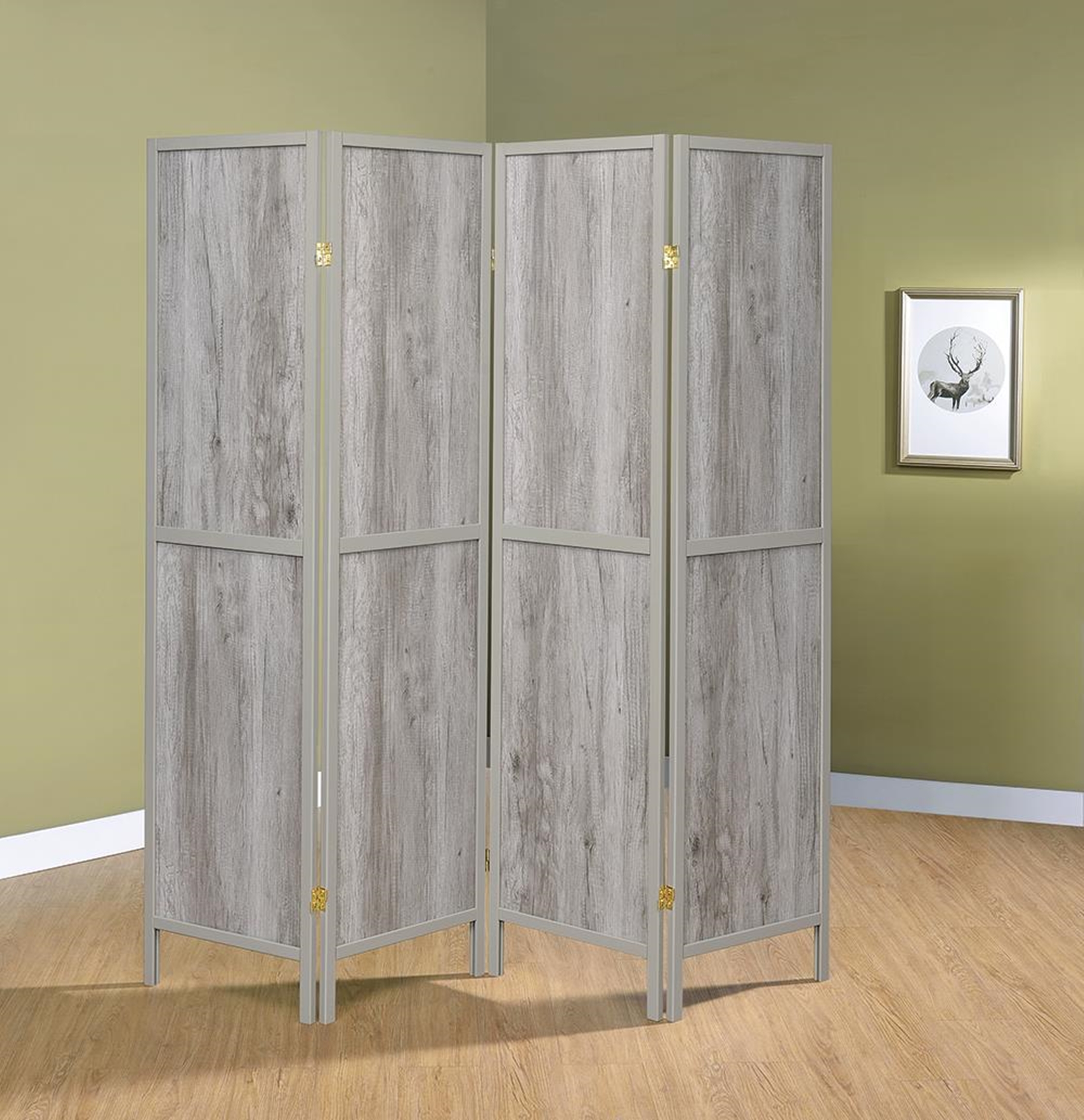 Rustic Grey Driftwood Four-Panel Screen - Click Image to Close