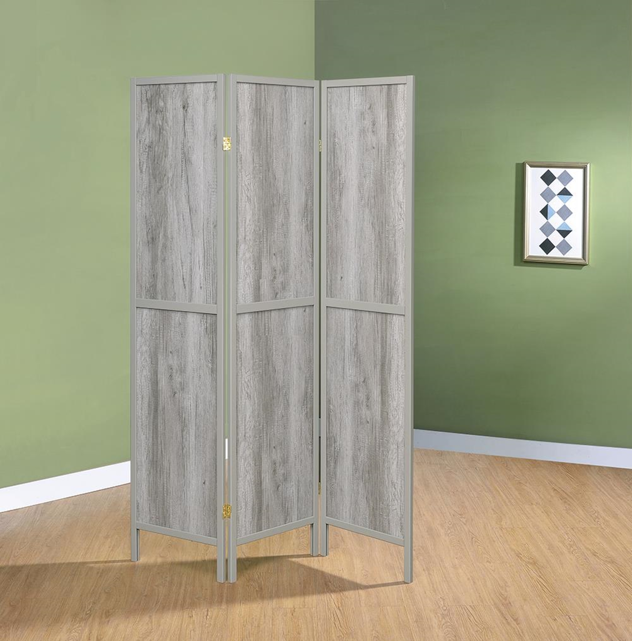 Rustic Grey Driftwood Three-Panel Screen - Click Image to Close