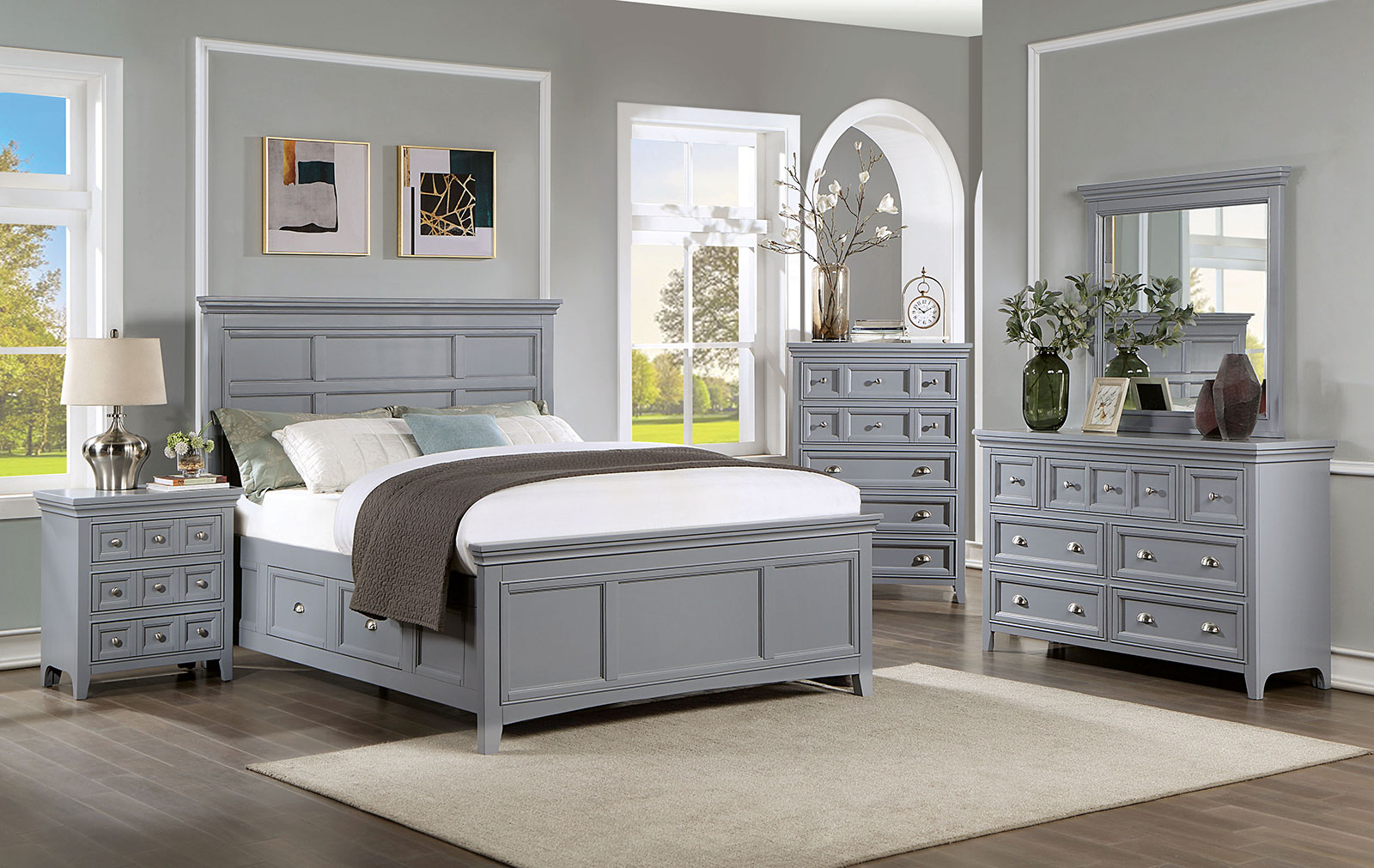 (image for) Castlile Grey Qn. 5Pc W/2Ns
