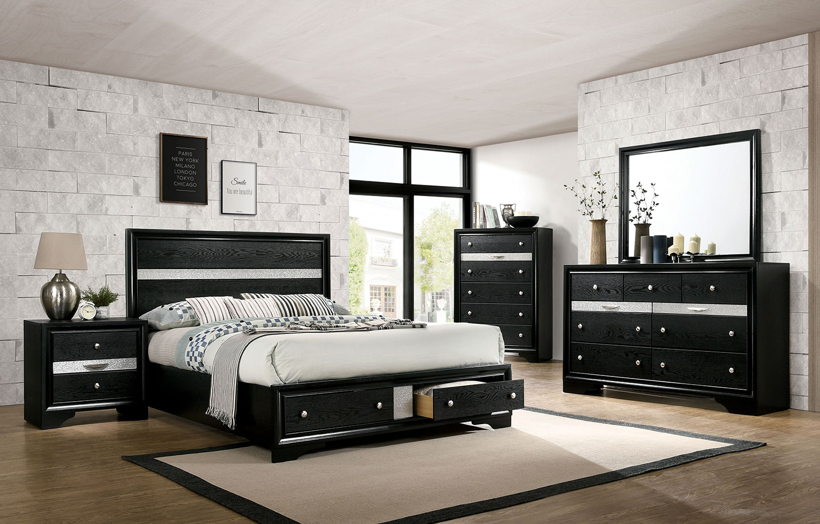 (image for) Chrissy Black Qn. 5Pc W/2Ns