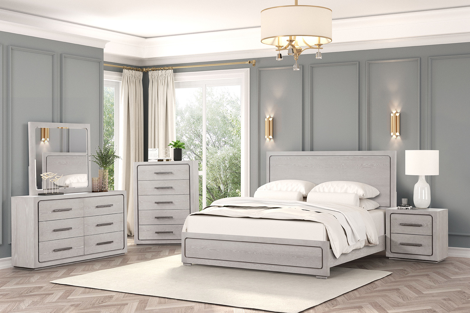 (image for) Crowthorne Weathered Oak Qn. 5Pc W/2Ns