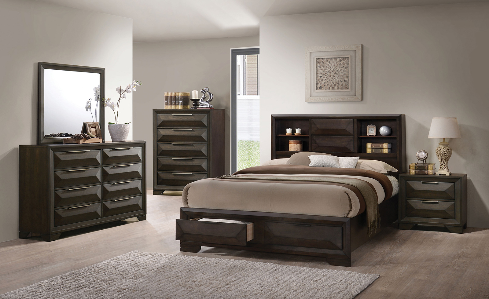 (image for) Caistor Brown Qn. 5Pc W/2Ns