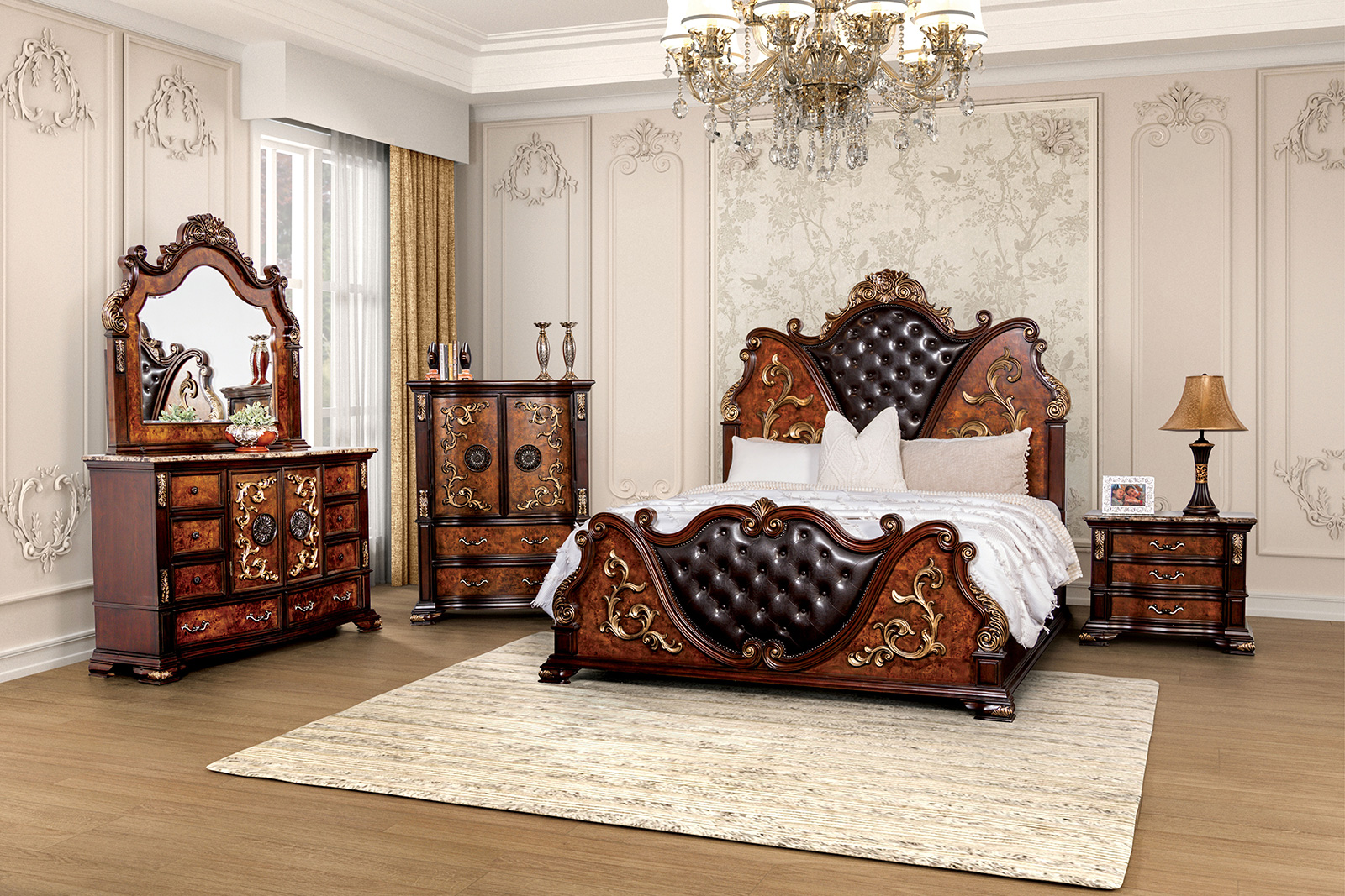 Aquilina Walnut Cherry Qn. 4Pc (image for) Aquilina Walnut Cherry Qn. 4Pc
