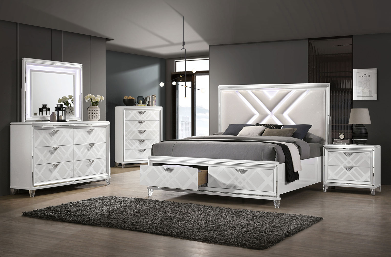 (image for) Emmeline White Qn. 5Pc W/2Ns