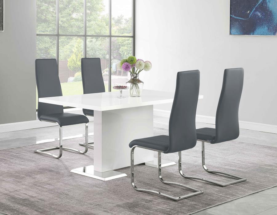 Anges 5-piece Dining Table Set White High Gloss and Grey (image for) Anges 5-piece Dining Table Set White High Gloss and Grey