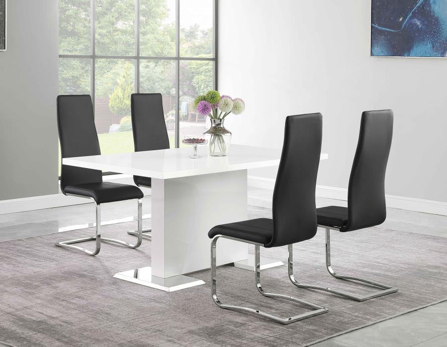Anges 5-piece Dining Table Set White High Gloss and Black (image for) Anges 5-piece Dining Table Set White High Gloss and Black