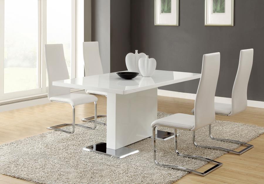 Anges 5-piece Dining Table Set White High Gloss and White (image for) Anges 5-piece Dining Table Set White High Gloss and White