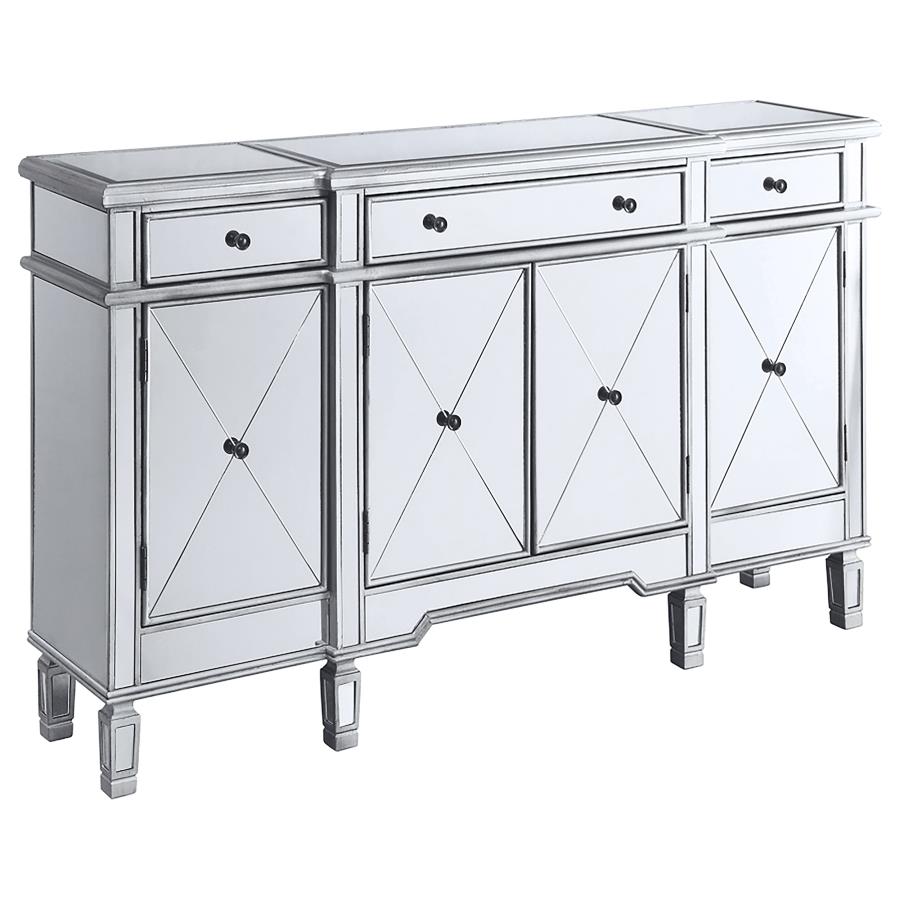 Aconitum 4-door Mirrored Storage Accent Cabinet Silver (image for) Aconitum 4-door Mirrored Storage Accent Cabinet Silver