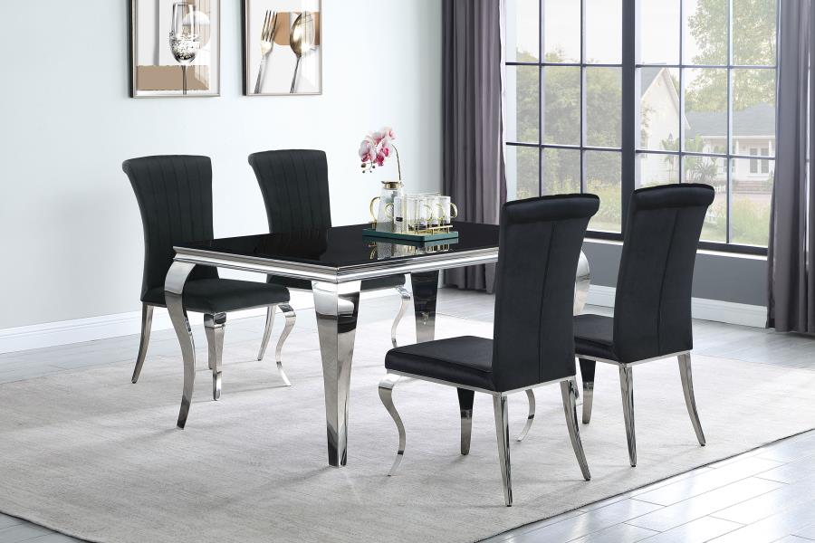 Carone 5-piece 61" Rectangular Black Glass Dining Set Black (image for) Carone 5-piece 61" Rectangular Black Glass Dining Set Black