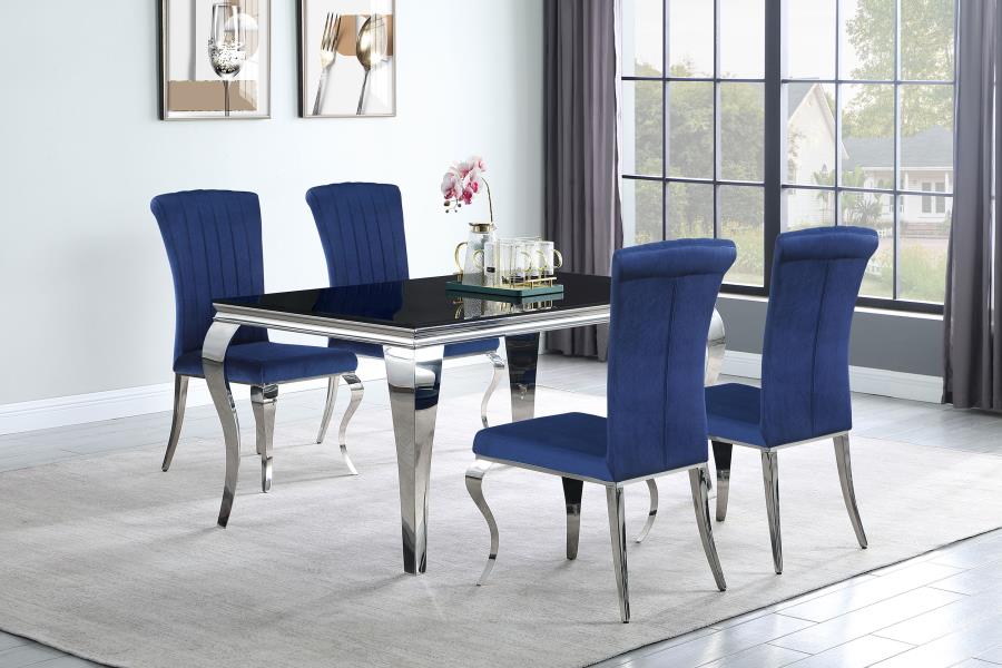 Carone 5-piece 61" Rectangular Black Glass Dining Set Blue (image for) Carone 5-piece 61" Rectangular Black Glass Dining Set Blue