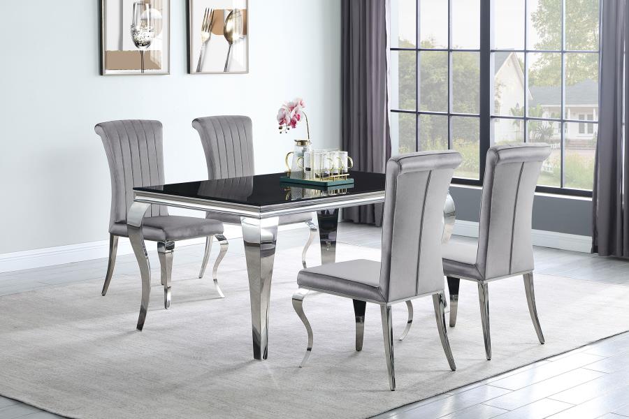 Carone 5-piece 61" Rectangular Black Glass Dining Set Grey (image for) Carone 5-piece 61" Rectangular Black Glass Dining Set Grey