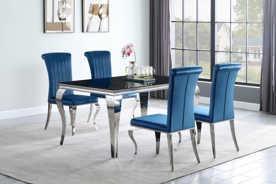 Carone 5-piece 61" Rectangular Black Glass Dining Set Teal (image for) Carone 5-piece 61" Rectangular Black Glass Dining Set Teal