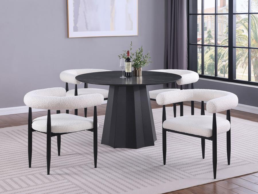 Camden 5-piece Round Faux Marble Top Dining Table Set Black (image for) Camden 5-piece Round Faux Marble Top Dining Table Set Black