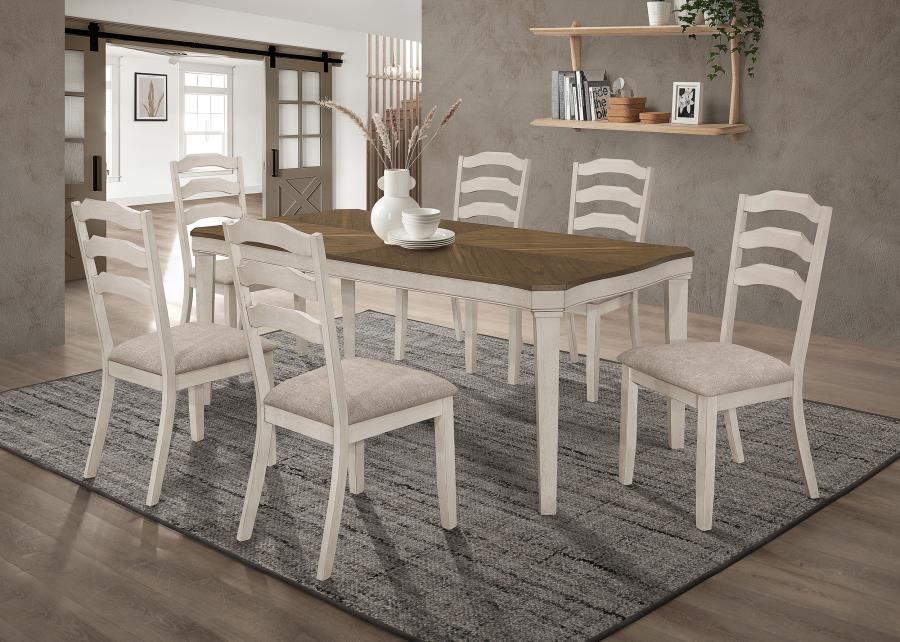 Ronnie 7-piece Rectangular Dining Table Set Rustic Cream (image for) Ronnie 7-piece Rectangular Dining Table Set Rustic Cream