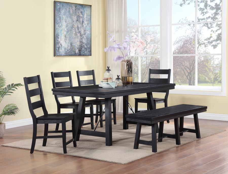 Newport 6-piece Rectangular Trestle Dining Table Set Black (image for) Newport 6-piece Rectangular Trestle Dining Table Set Black